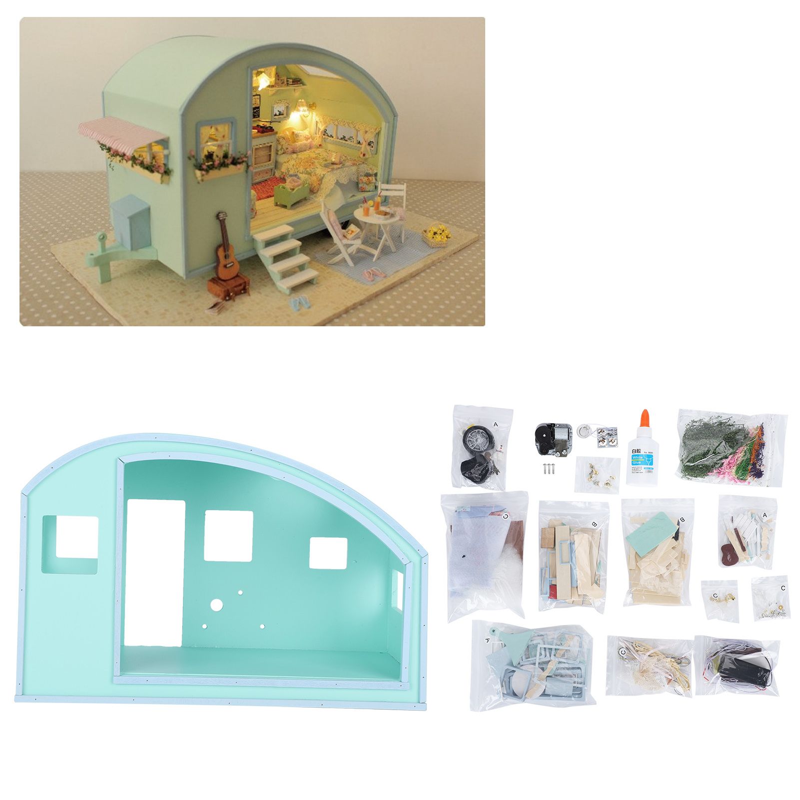 DIY Dollhouse Wood Miniature Furniture Kit with Musical Movement Valentine's view 9