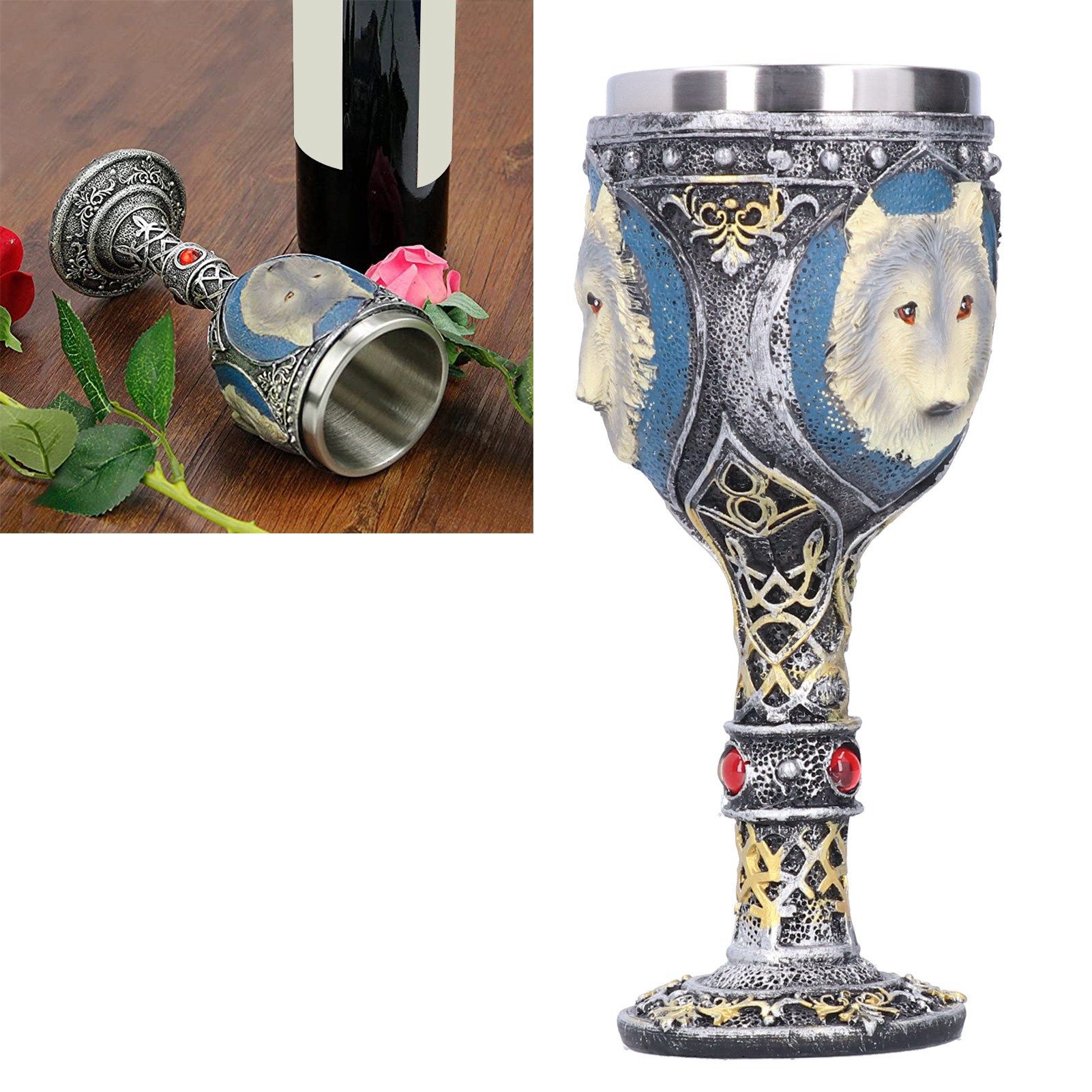 Wine Cup Vintage Champagne Goblet Cocktail Glass with Wolf Head Decor Bar view 9