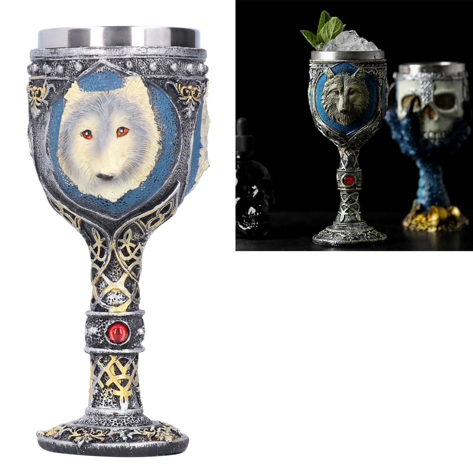 Wine Cup Vintage Champagne Goblet Cocktail Glass with Wolf Head Decor Bar view 10