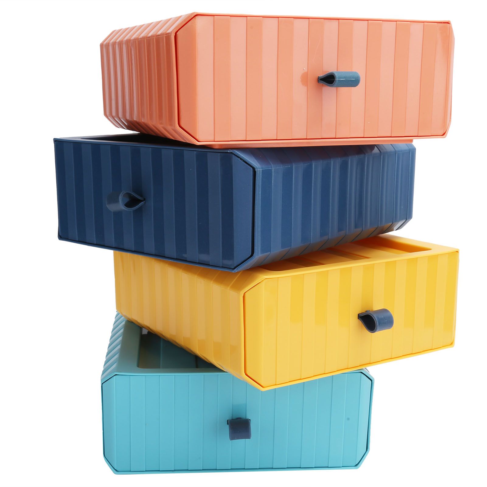 4Pcs Drawer Plastic Storage Box Desk Organization Stackable Storage Drawers view 4