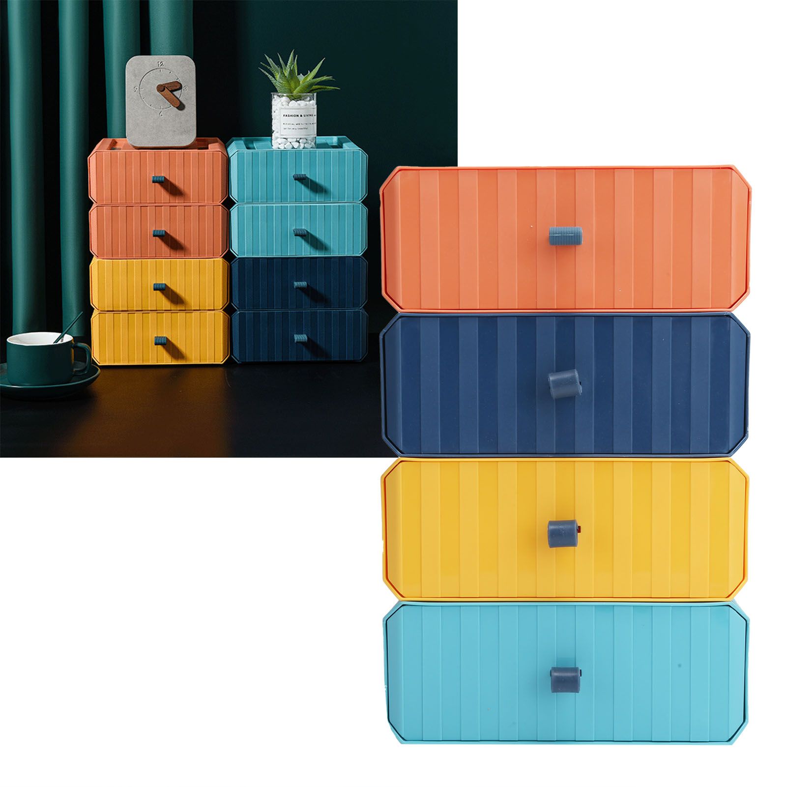 4Pcs Drawer Plastic Storage Box Desk Organization Stackable Storage Drawers view 10