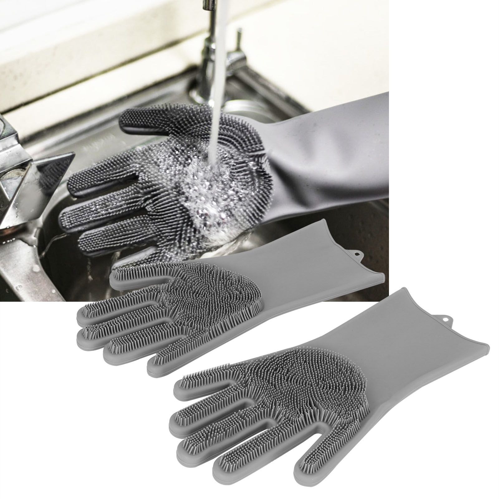 1 Pair Silicone Dishwashing Gloves Household Kitchen Waterproof OilProof view 10