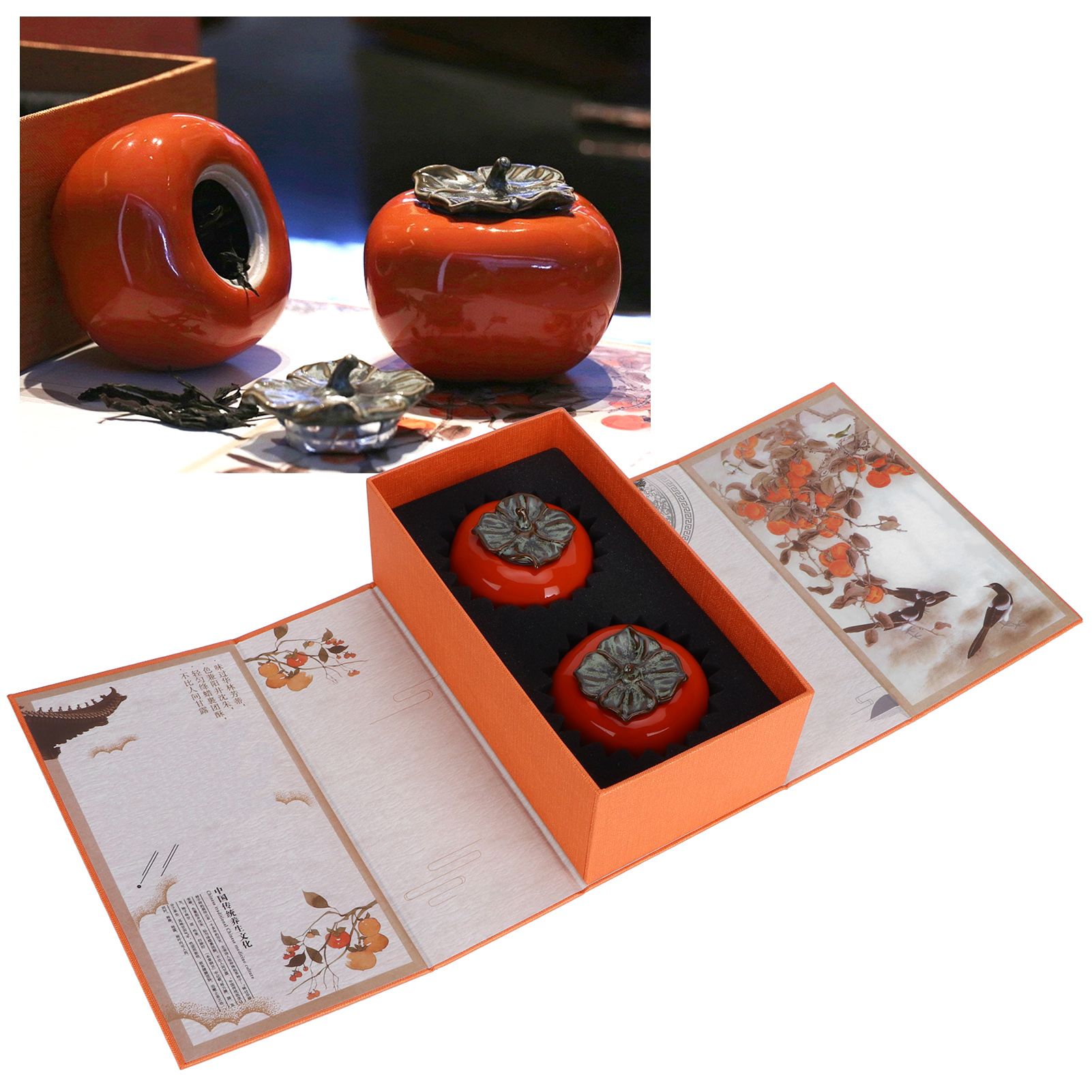 2pcs Tea Storage Pot Ceramics Persimmon Coffee Nut Sealed Containers Kitchen view 9