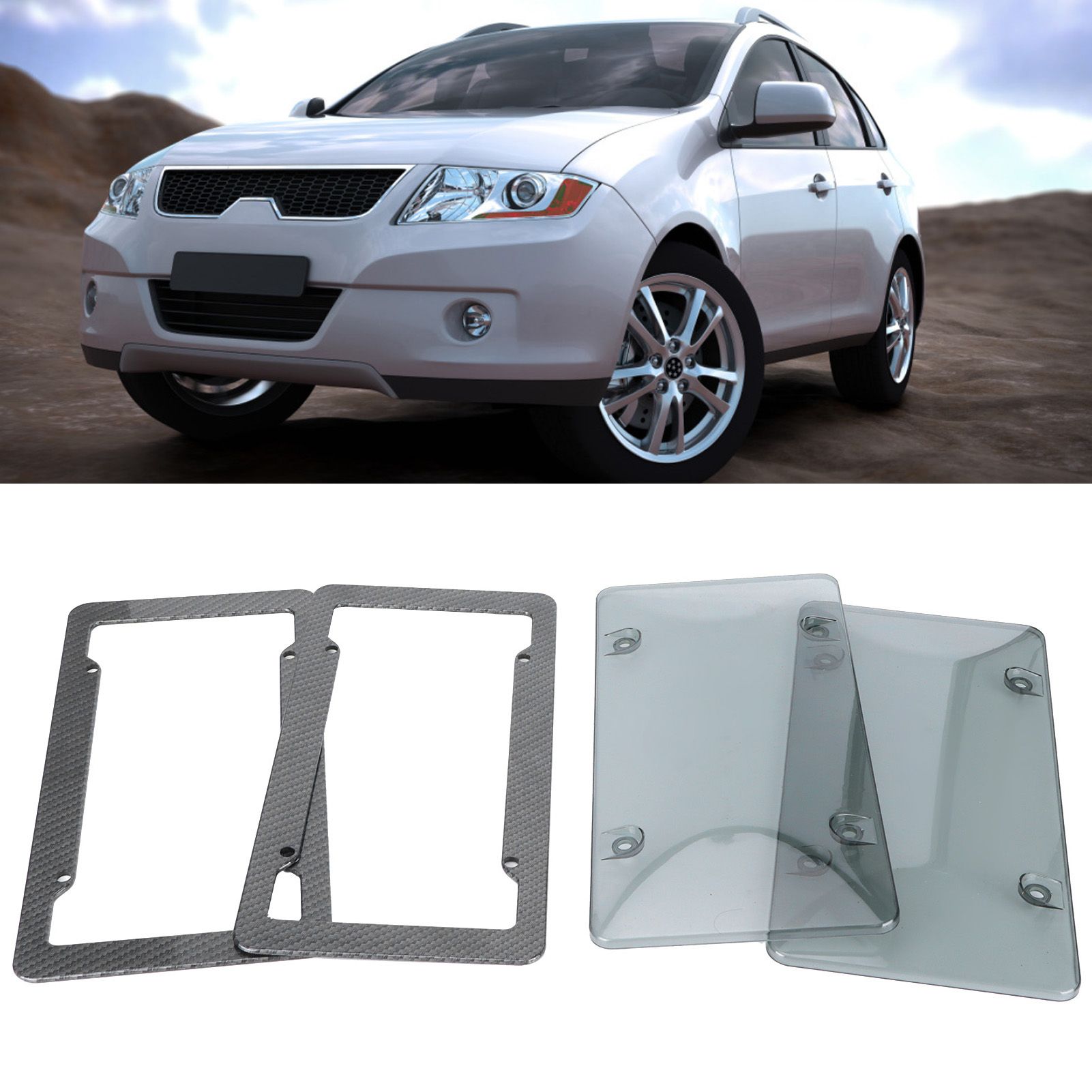Canada Standard Carbon Fiber Style License Plate Frames Protective Cover Kit view 12