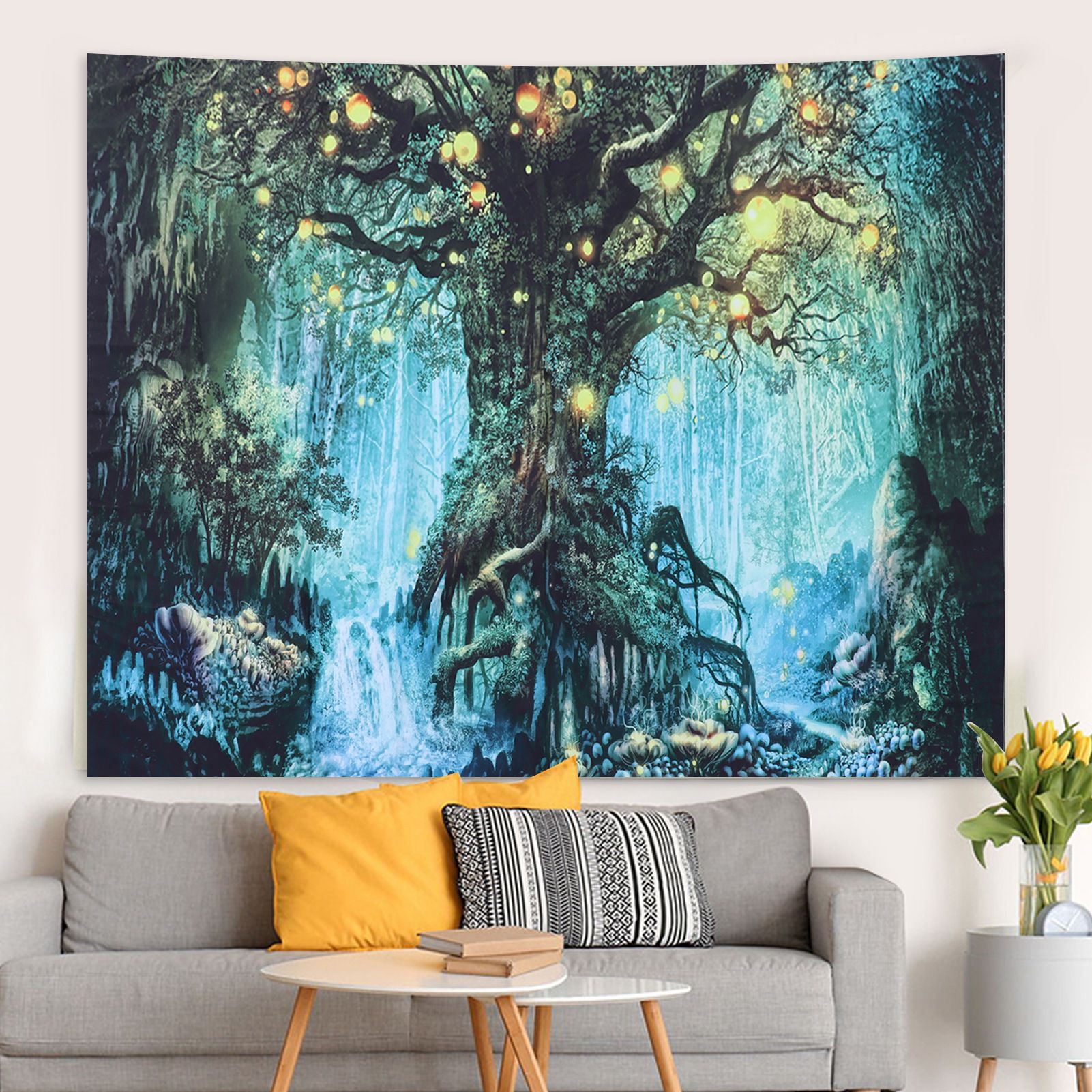 Forest Tree Pattern Tapestry Wall Hanging Beach Blanket Home Background Art view 12