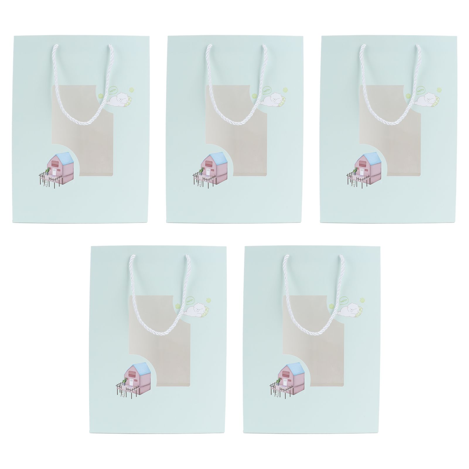 5Pcs Paper Bag Unique Cartoon Portable Shopping Tote Presents Bag for Gift view 3