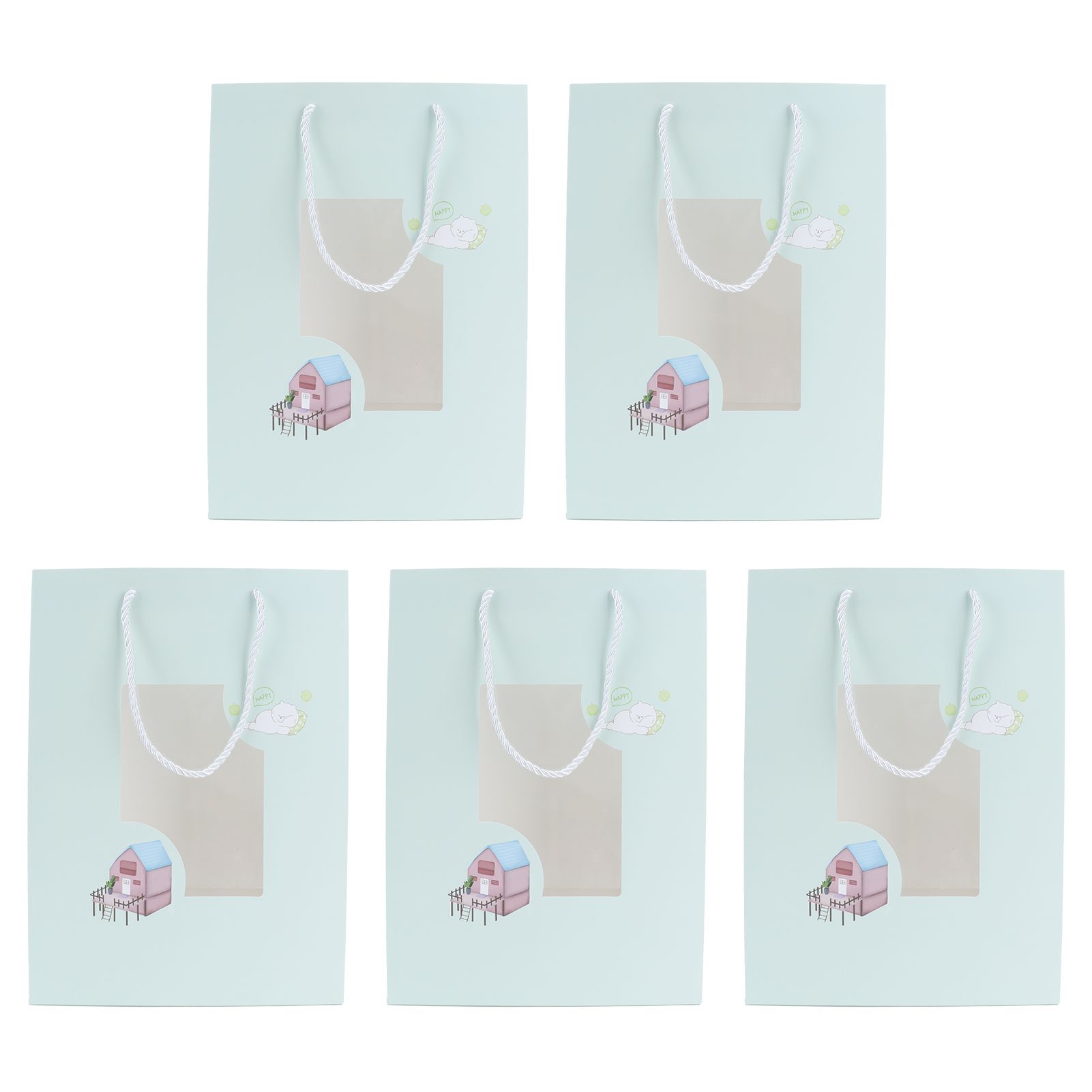 5Pcs Paper Bag Unique Cartoon Portable Shopping Tote Presents Bag for Gift view 4