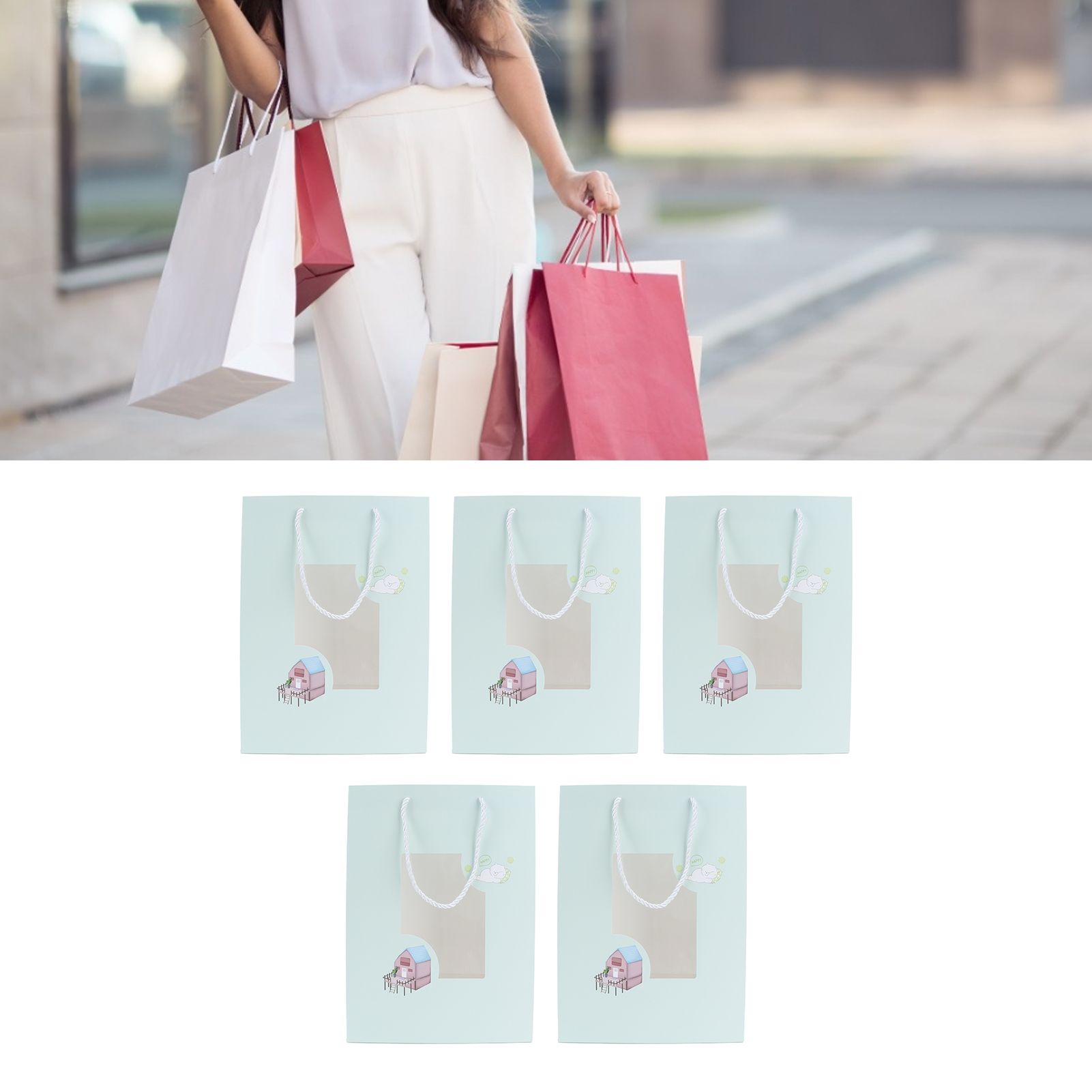 5Pcs Paper Bag Unique Cartoon Portable Shopping Tote Presents Bag for Gift view 11
