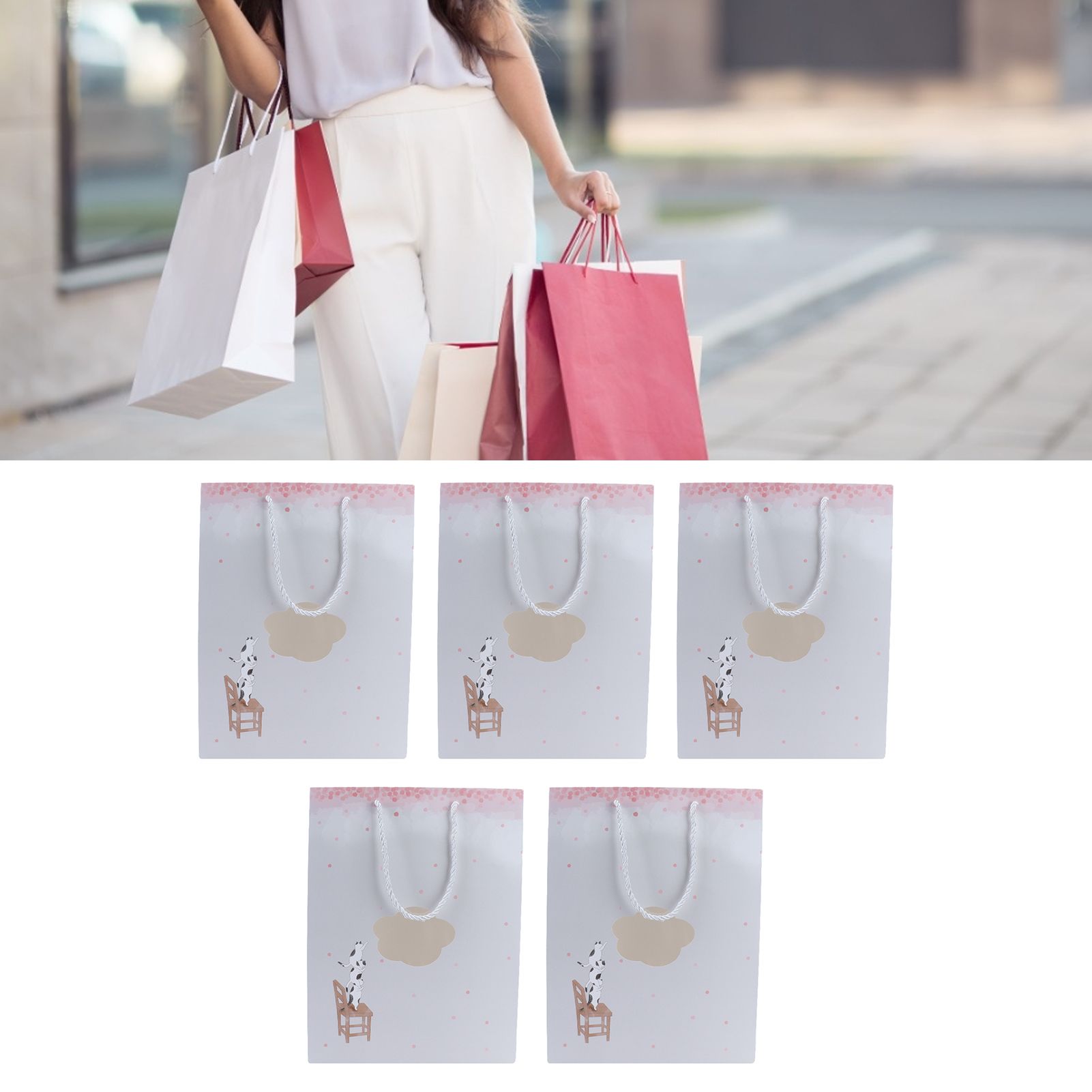 5Pcs Paper Bag Unique Cartoon Portable Shopping Tote Presents Bag for Gift view 11