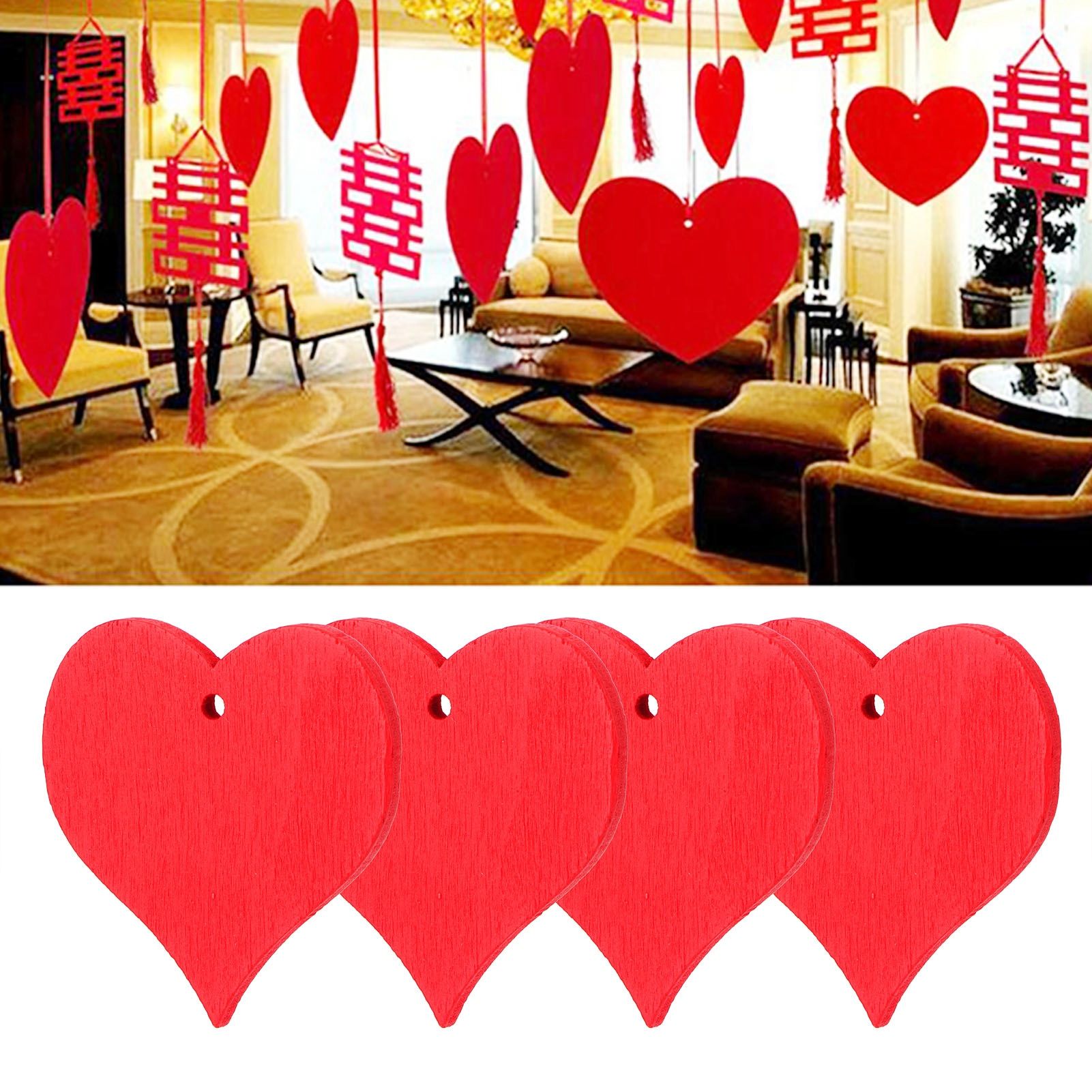 100Pcs Wood Slices HandMade Red HeartShaped Pendant Crafts DIY Wedding Decoration view 12