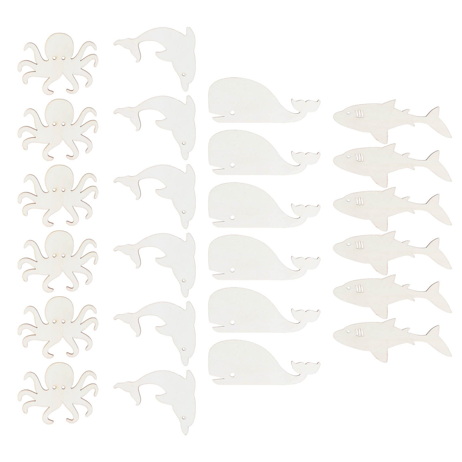 24Pcs Wood Slices Cartoon Marine Animal Shape DIY Pendant Hand Made Crafts view 2
