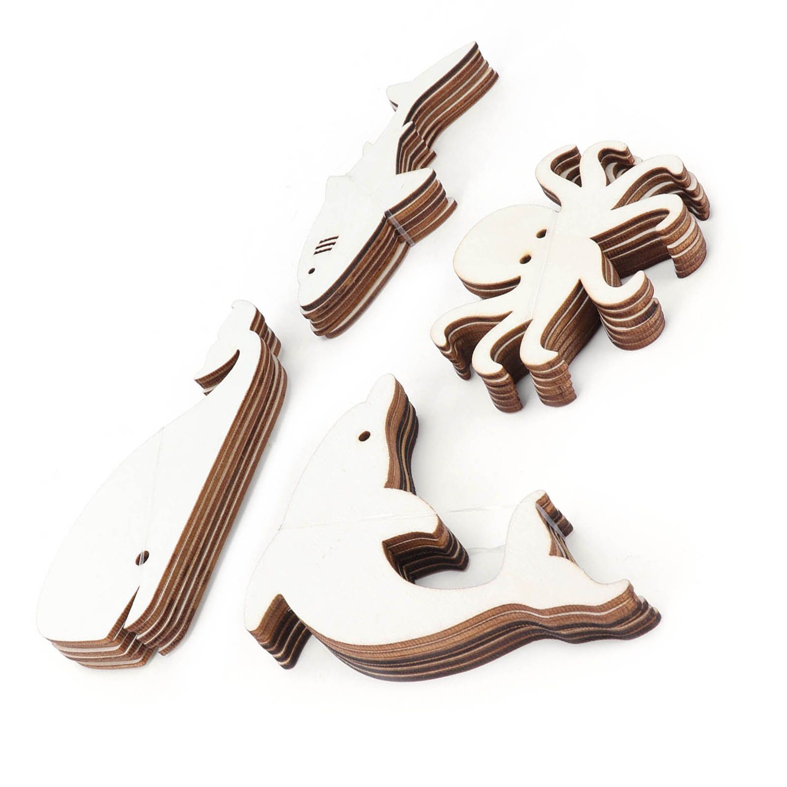 24Pcs Wood Slices Cartoon Marine Animal Shape DIY Pendant Hand Made Crafts view 5
