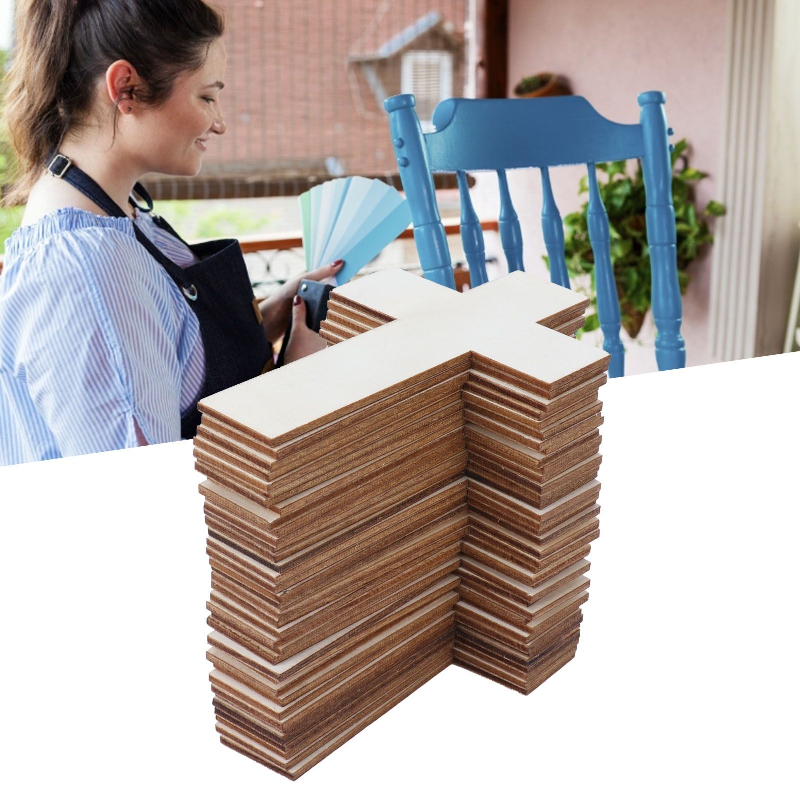36Pcs Wooden Cross Ornaments DIY Crafts Kits for Family Dining Table Wedding Party view 12