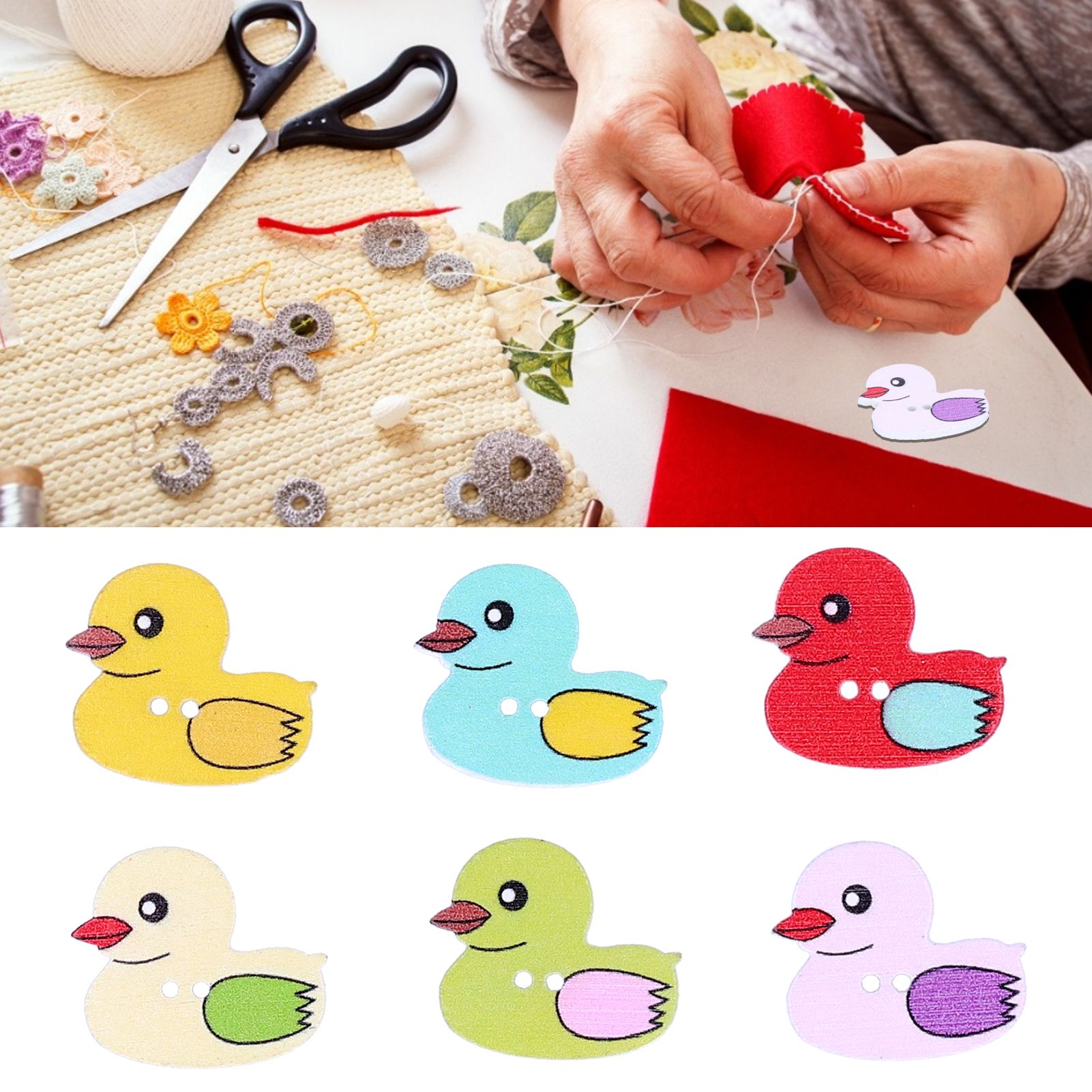 50Pcs DIY Wood Buttons Cute Cartoon Duck Pattern Buttons for DIY Crafts view 11