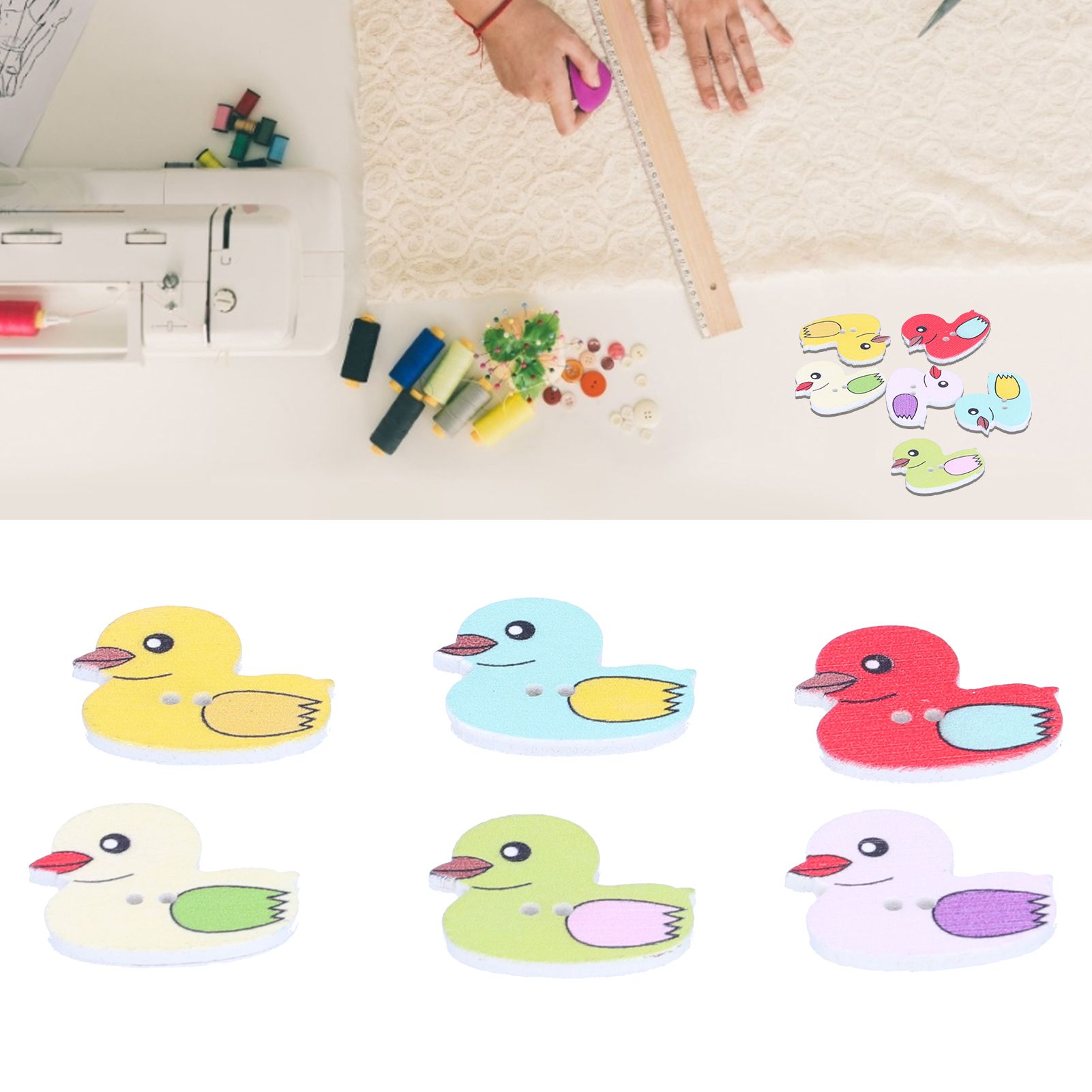 50Pcs DIY Wood Buttons Cute Cartoon Duck Pattern Buttons for DIY Crafts view 12