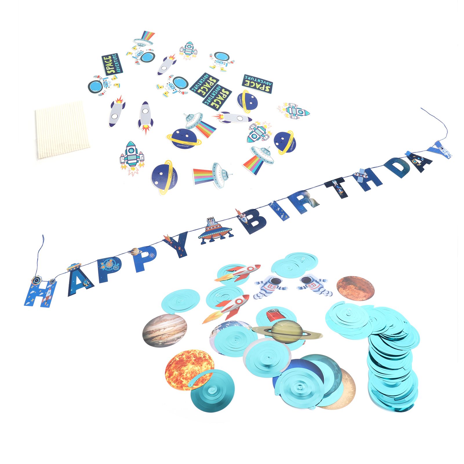 Space Theme Hanging Decoration Spiral Garlands Happy Birthday Banners for