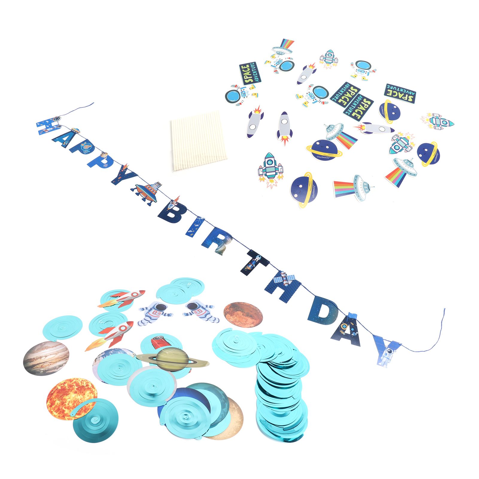 Space Theme Hanging Decoration Spiral Garlands Happy Birthday Banners for view 3