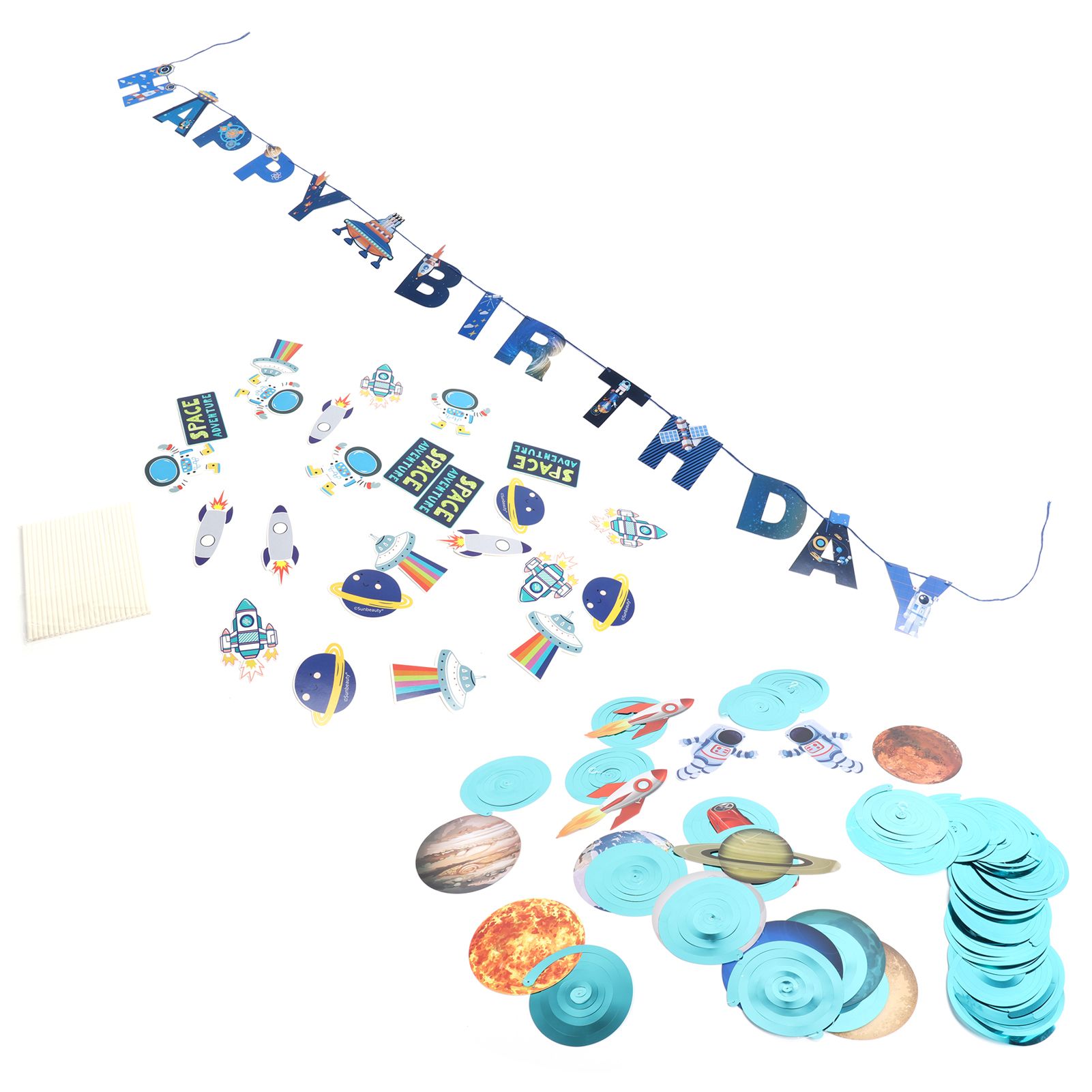 Space Theme Hanging Decoration Spiral Garlands Happy Birthday Banners for view 5