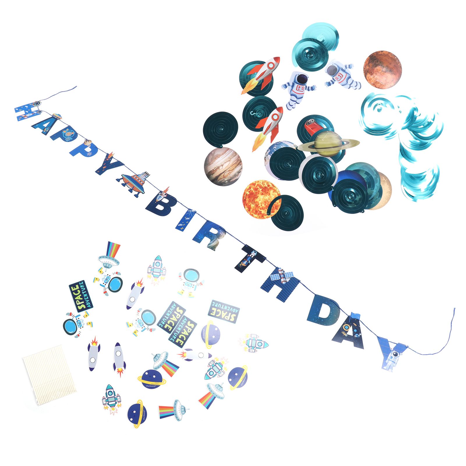 Space Theme Hanging Decoration Spiral Garlands Happy Birthday Banners for view 9