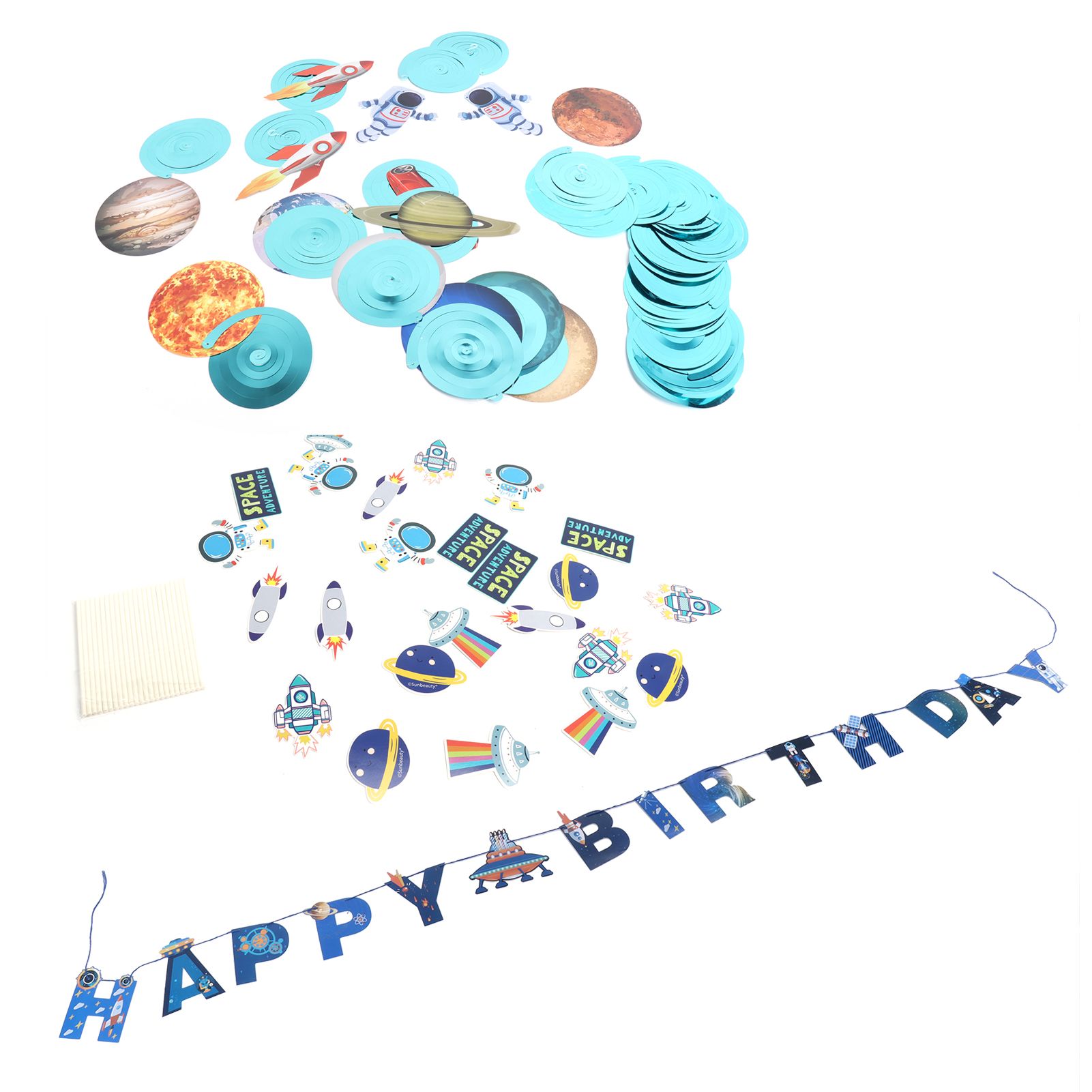 Space Theme Hanging Decoration Spiral Garlands Happy Birthday Banners for view 10