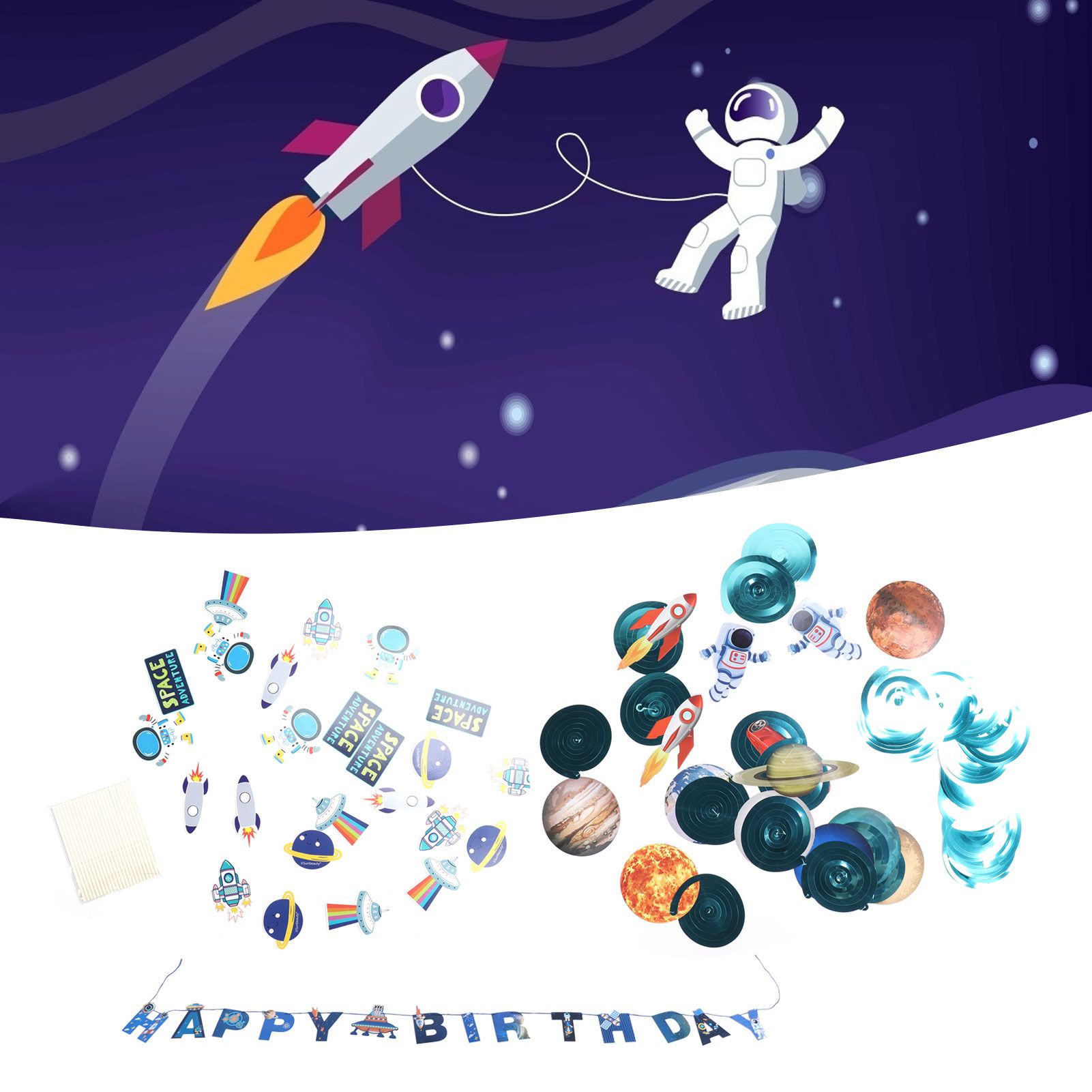 Space Theme Hanging Decoration Spiral Garlands Happy Birthday Banners for view 11