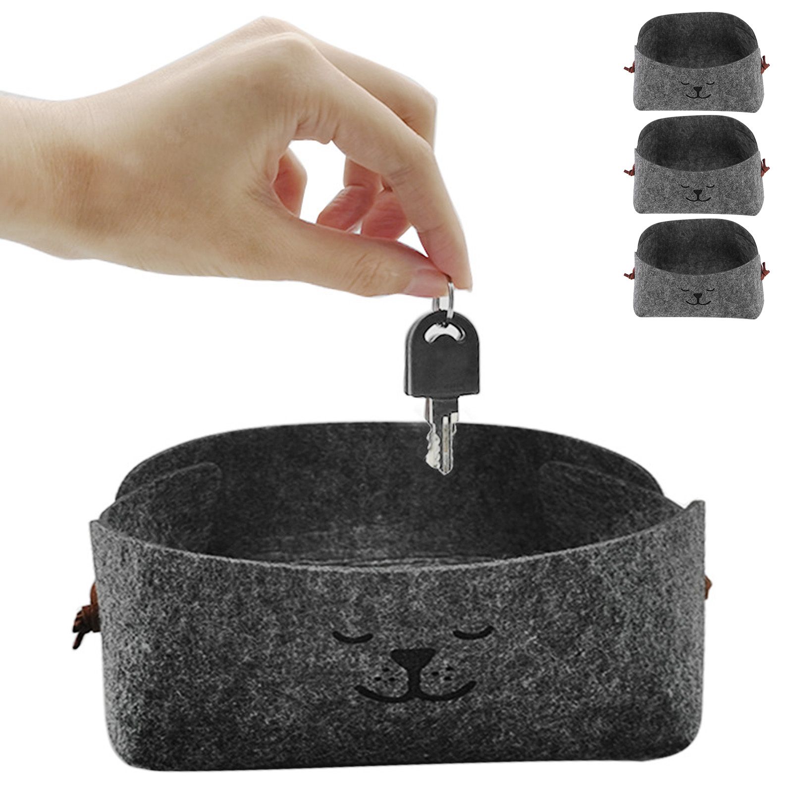 3Pcs/Set Storage Basket Felt Desktop Storage Box Folding Storage Organizer for view 11
