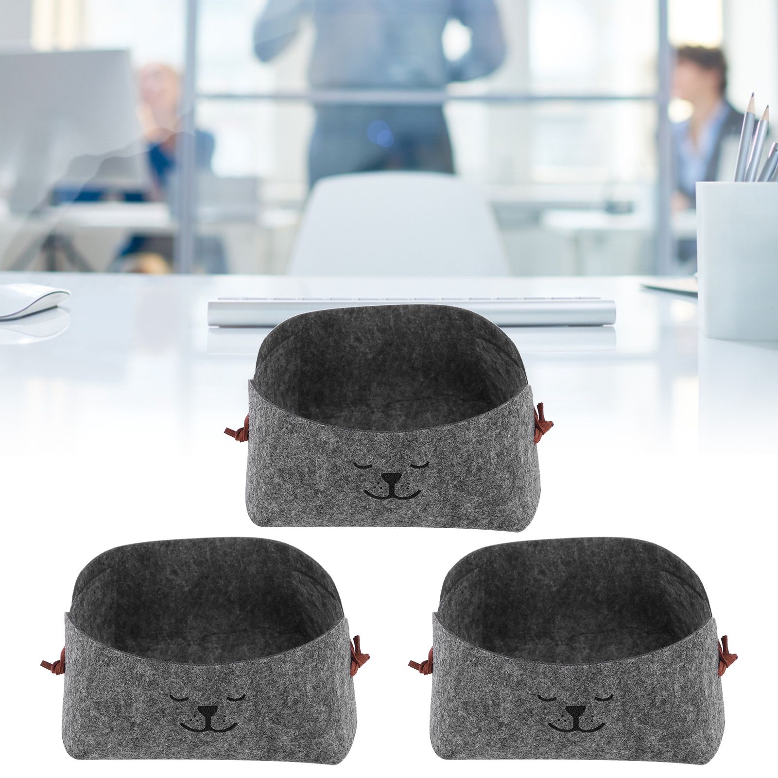 3Pcs/Set Storage Basket Felt Desktop Storage Box Folding Storage Organizer for view 12