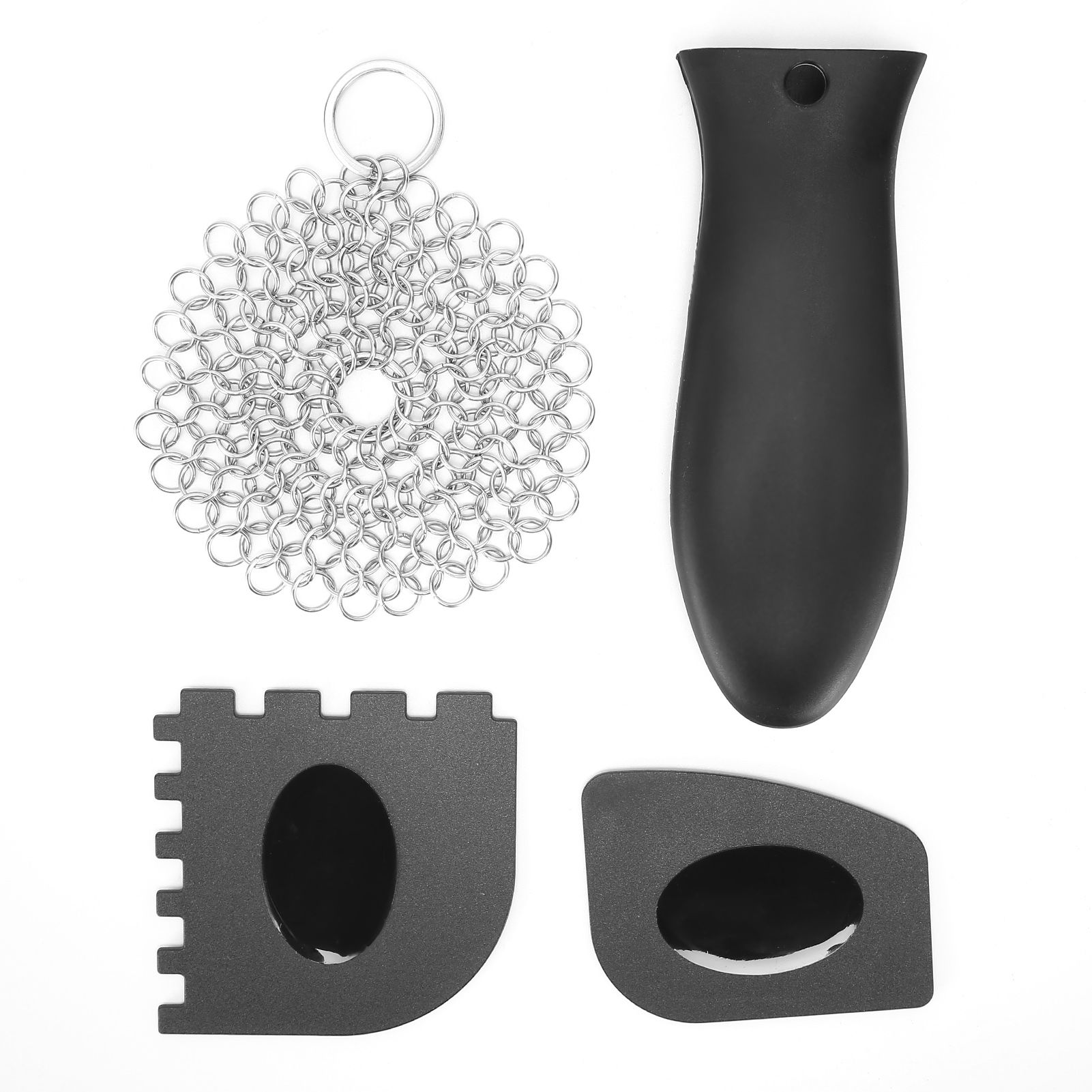Stainless Steel Cast Iron Cleaner Scrubber Toothed Scraper Pot Handle Cover view 2