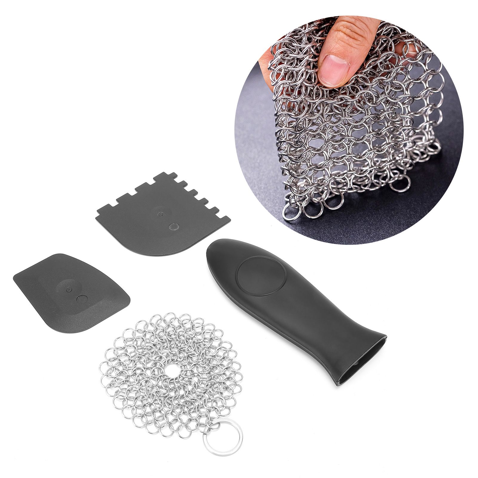 Stainless Steel Cast Iron Cleaner Scrubber Toothed Scraper Pot Handle Cover view 11