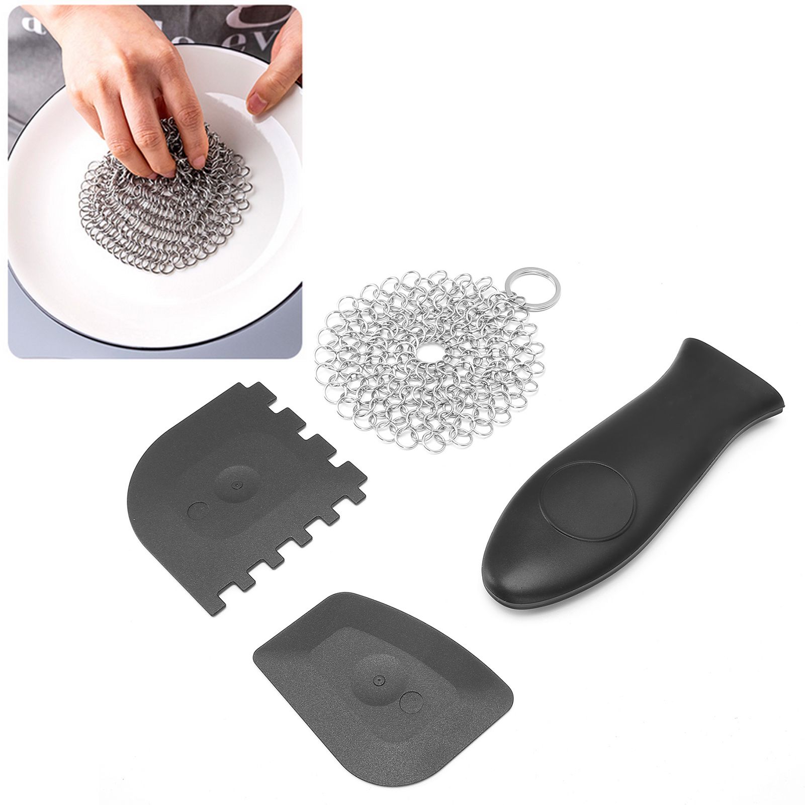 Stainless Steel Cast Iron Cleaner Scrubber Toothed Scraper Pot Handle Cover view 12