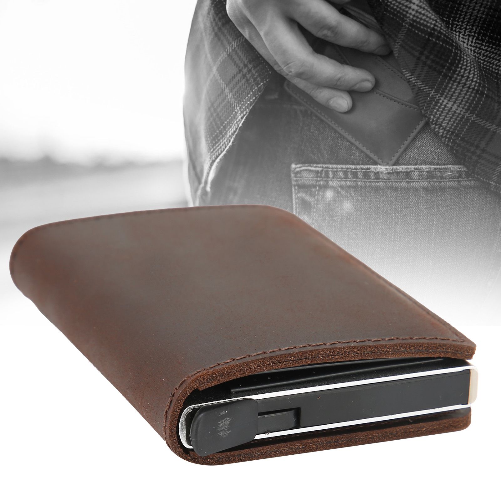 Fashion Slim Credit Card Holder Small Metal Wallet Money Clip Card Bag for Men view 11