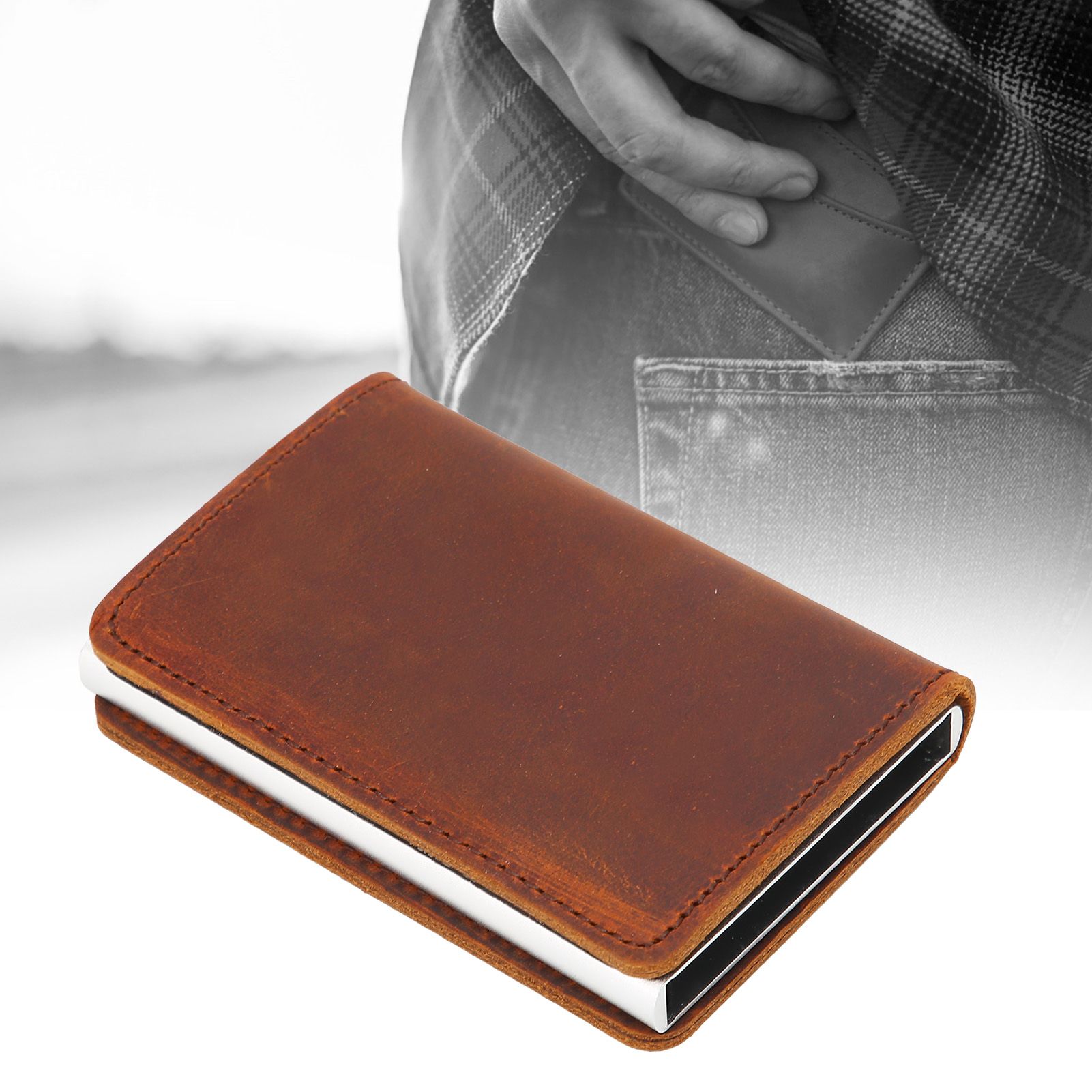 Fashion Slim Credit Card Holder Small Metal Wallet Money Clip Card Bag for Men view 12