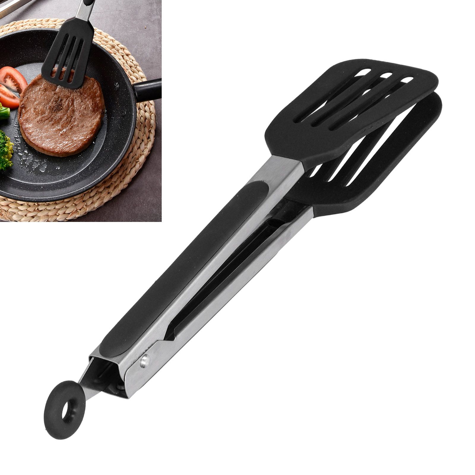 Stainless Steel Silicone Steak Clamp Foldable Barbecue Baking Tongs for BBQ view 12