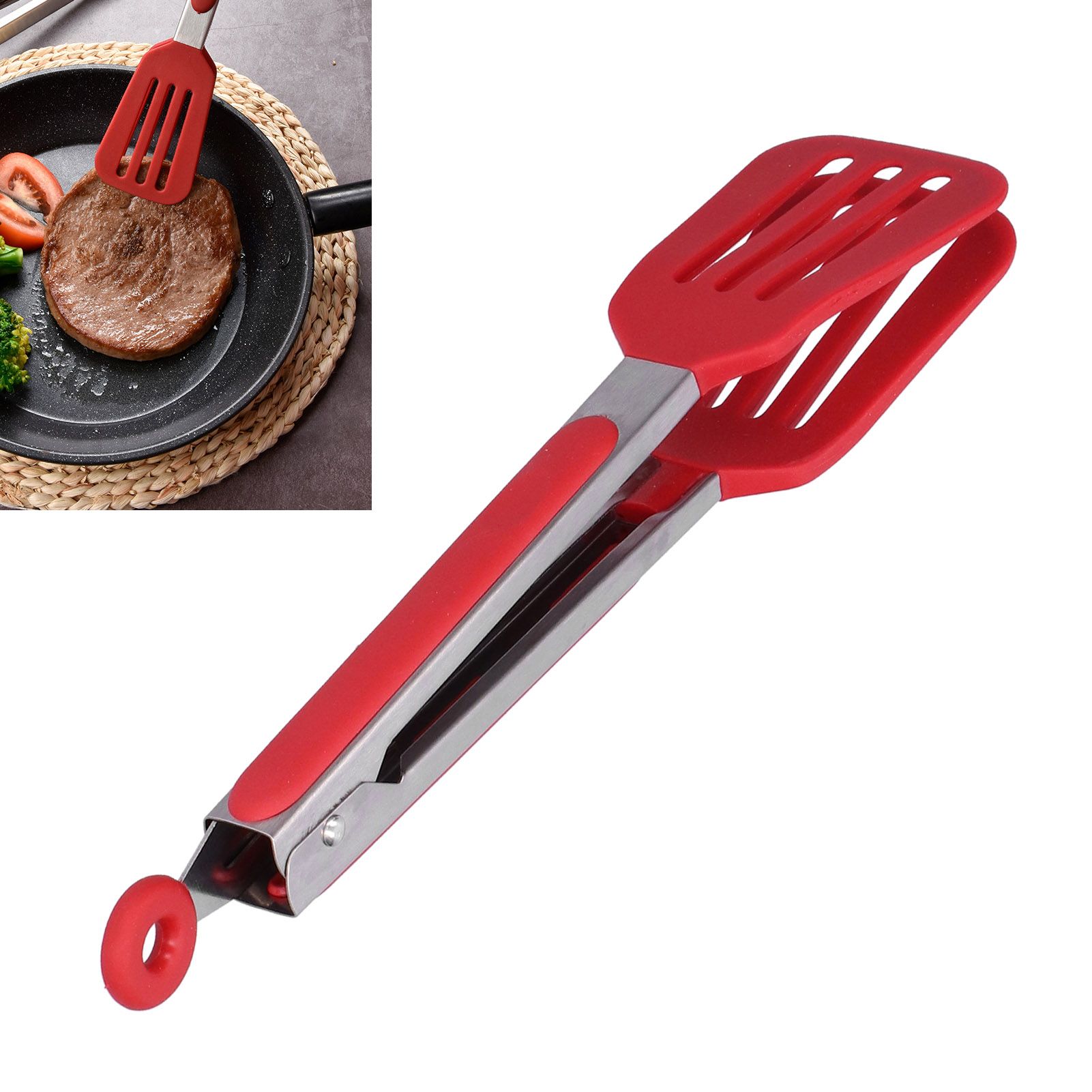 Stainless Steel Silicone Steak Clamp Foldable Barbecue Baking Tongs for BBQ view 12