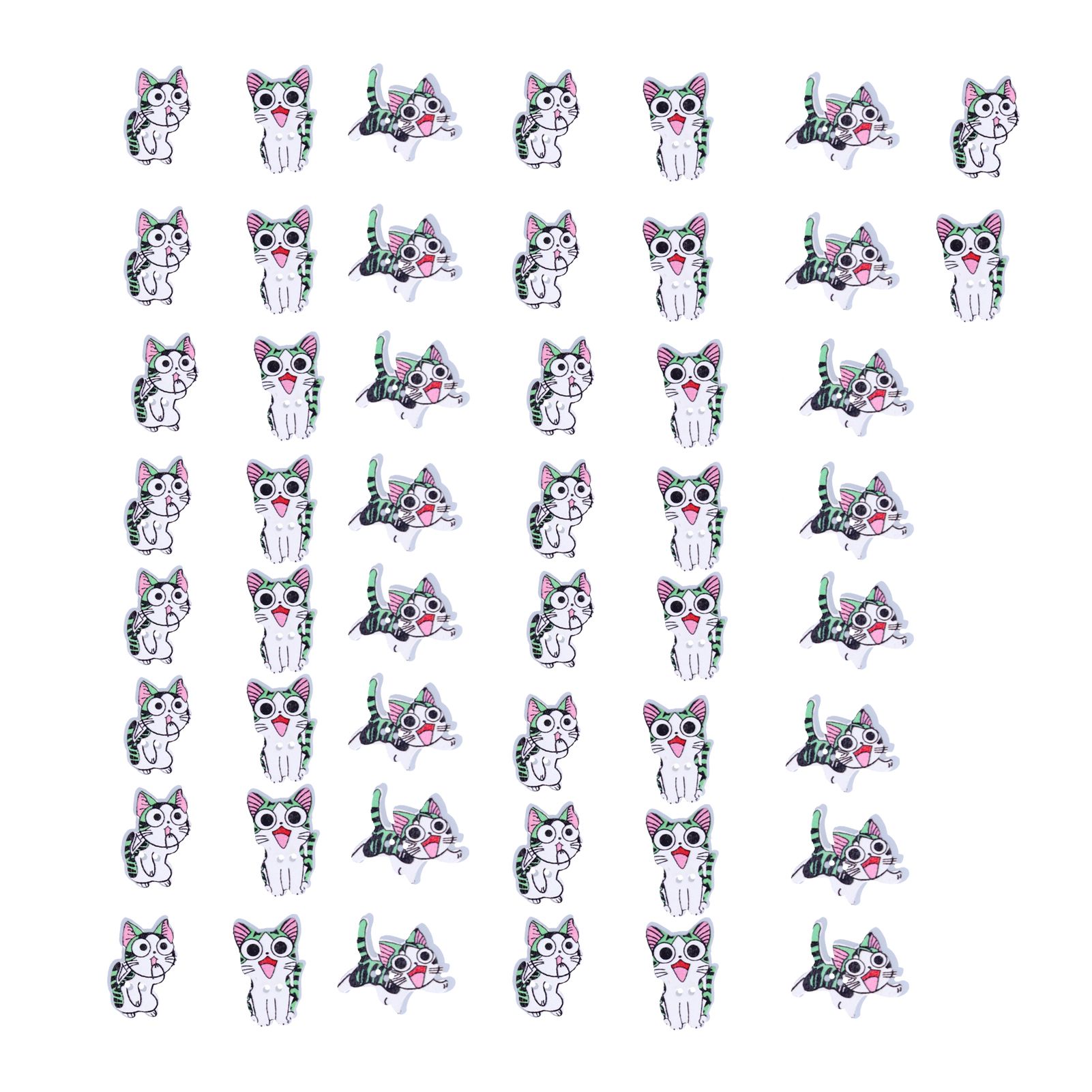 50pcs Wooden Buttons Cartoon Cute Cat Shape Buttons for Handmade Sewing Decoration view 2