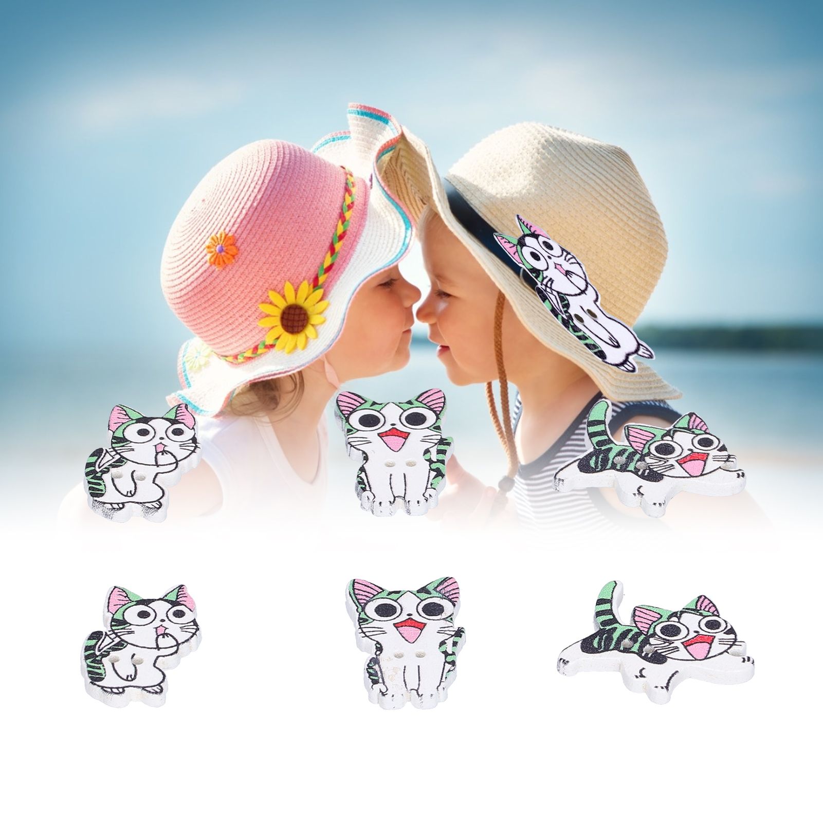 50pcs Wooden Buttons Cartoon Cute Cat Shape Buttons for Handmade Sewing Decoration view 12