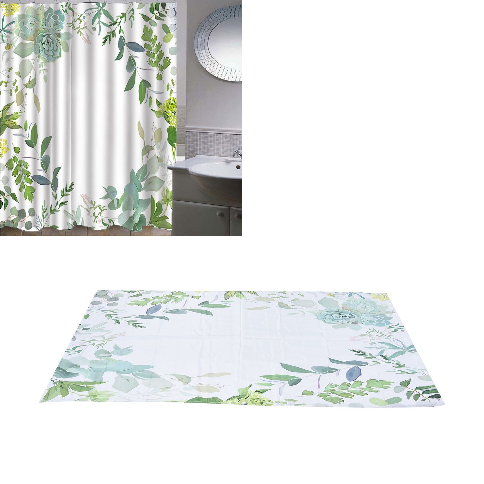 Shower Curtain Simple Style Plant Leaves Pattern Bathroom Shower Partition view 11