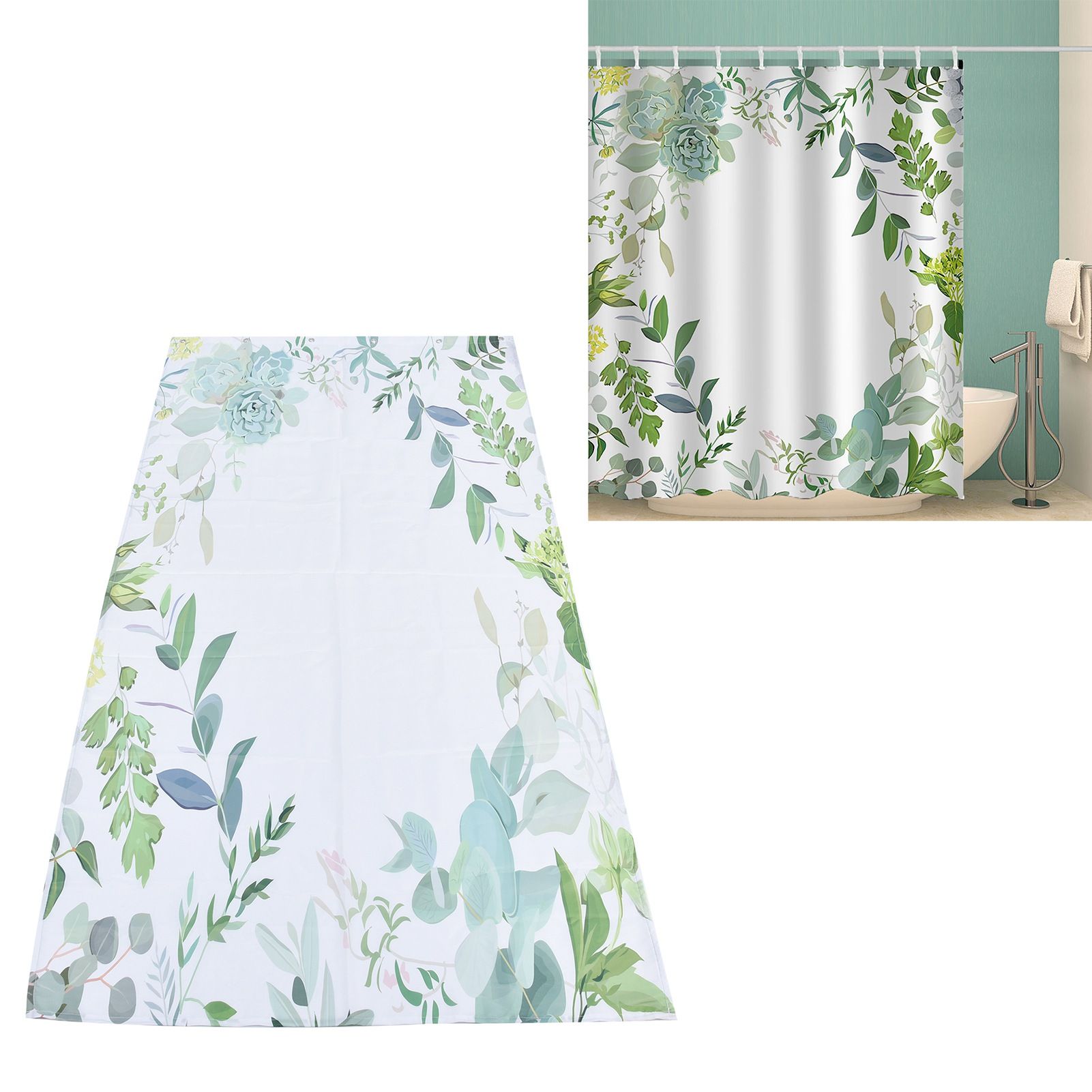Shower Curtain Simple Style Plant Leaves Pattern Bathroom Shower Partition view 12