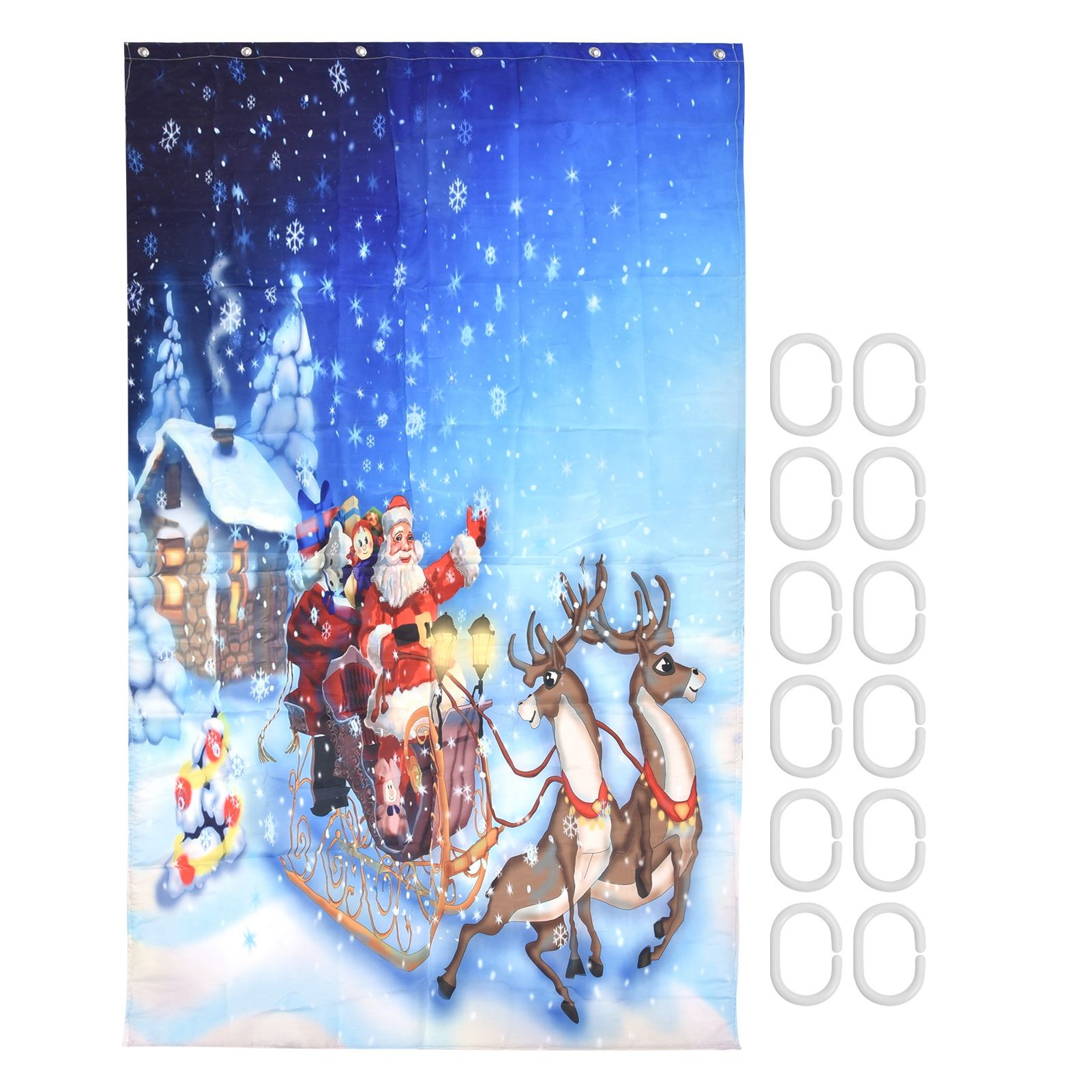 Partition Curtain Free Punching Christmas Pattern Bath Bathroom Shower Curtain view 2