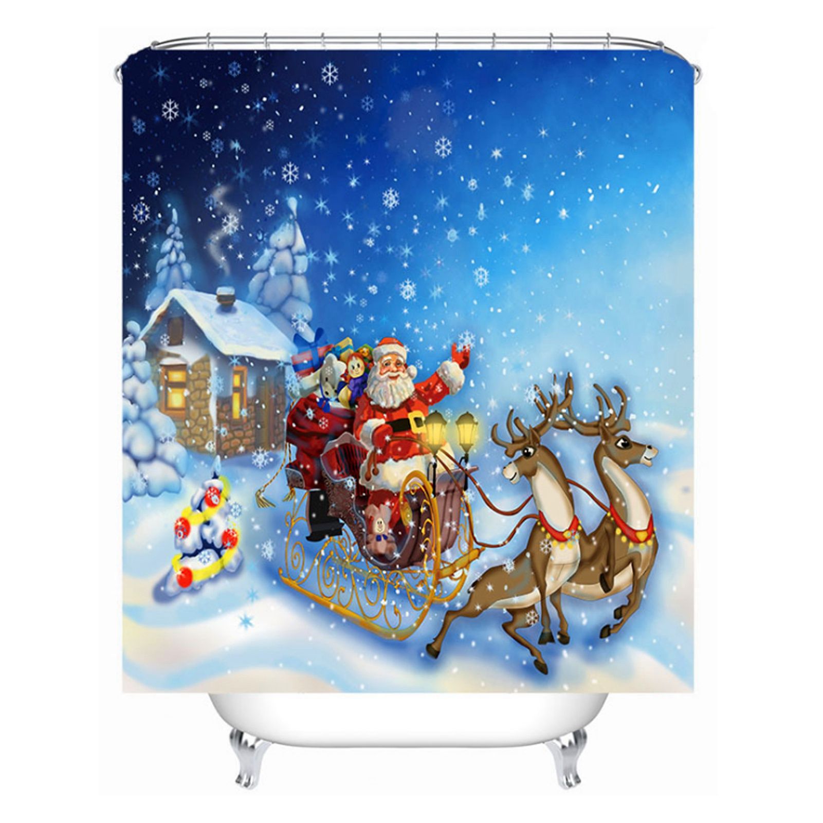 Partition Curtain Free Punching Christmas Pattern Bath Bathroom Shower Curtain view 11