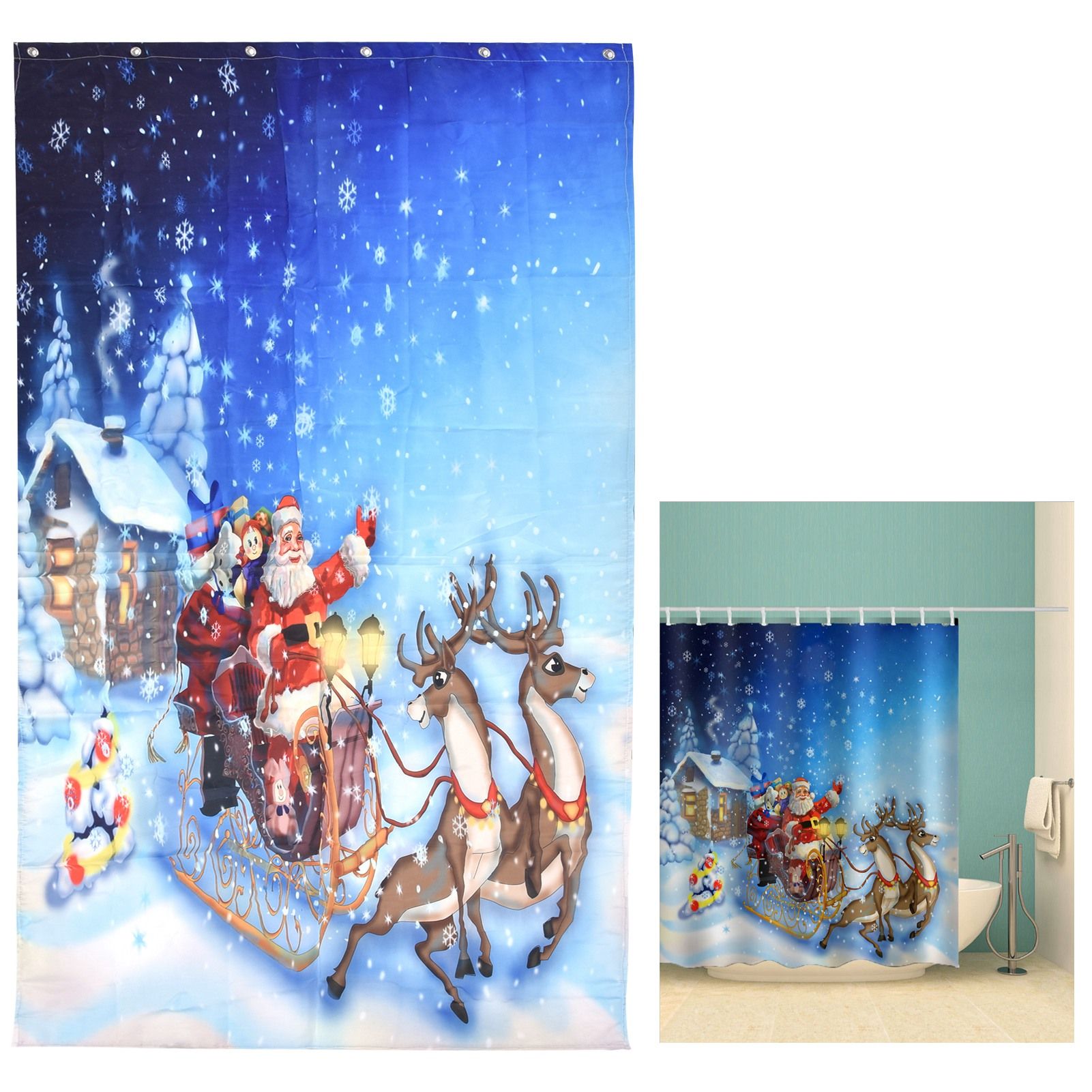 Partition Curtain Free Punching Christmas Pattern Bath Bathroom Shower Curtain view 12