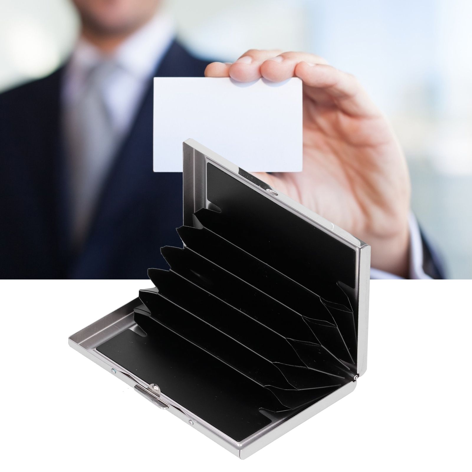 Card Case 6 Card Slots Antimagnetic Stainless Steel Concealed Button Design view 11