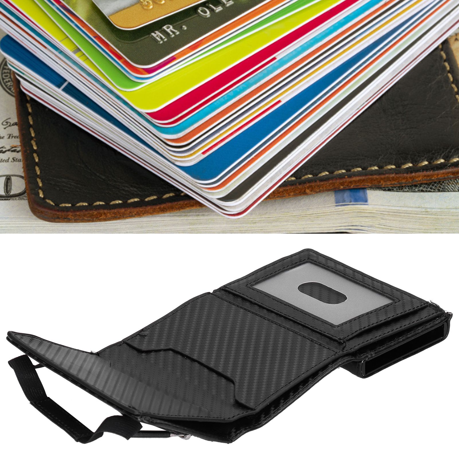 Card Holder PU Leather Carbon Fiber Style RFID Business Card Storage Case for view 11