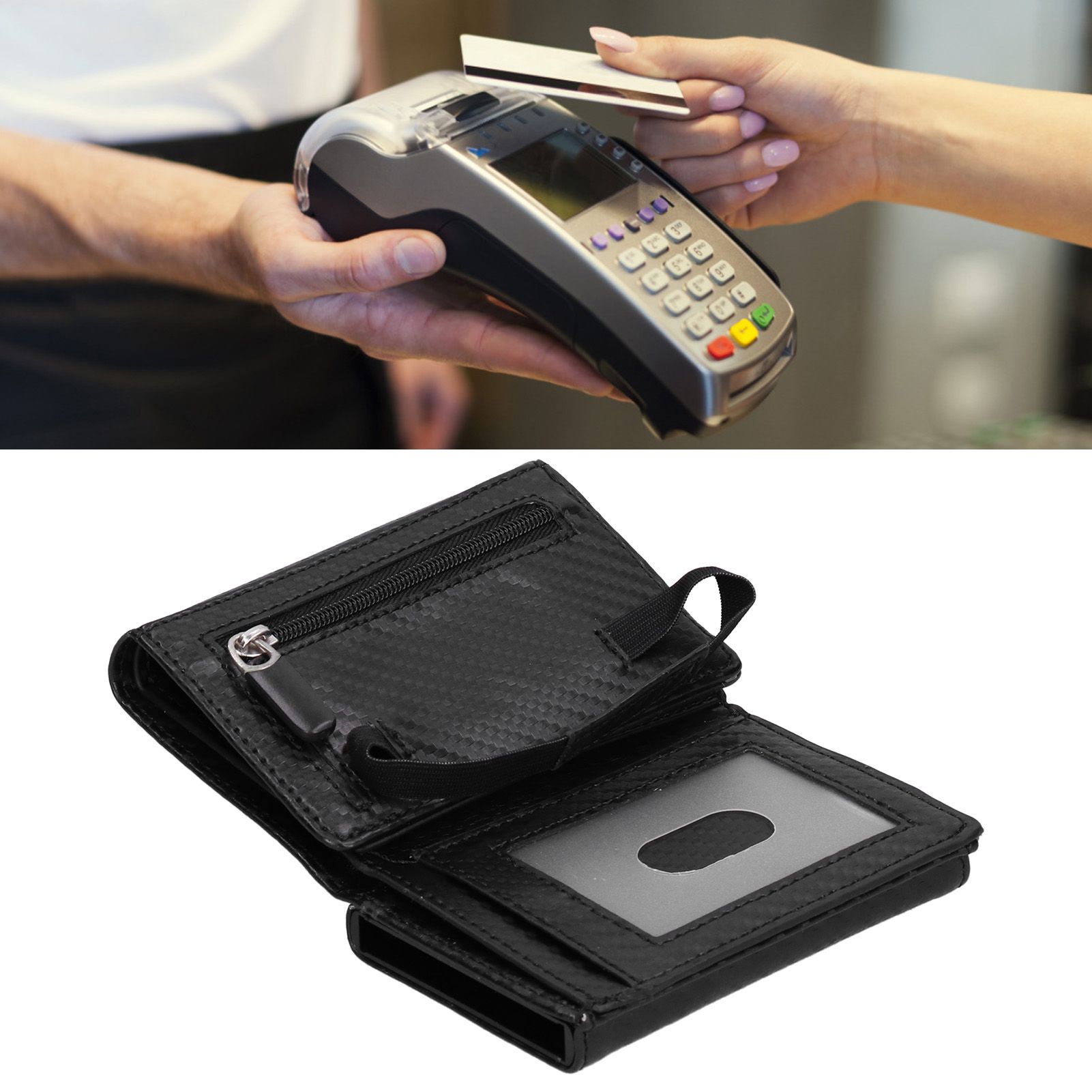 Card Holder PU Leather Carbon Fiber Style RFID Business Card Storage Case for view 12