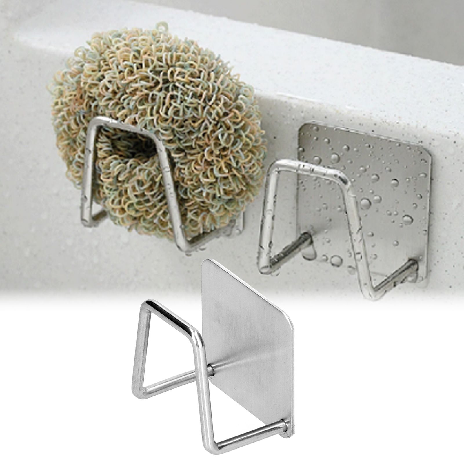 WallMounted Rack Stainless Steel Drain Storage Rack Hook Wall Shelf Kitchen view 11