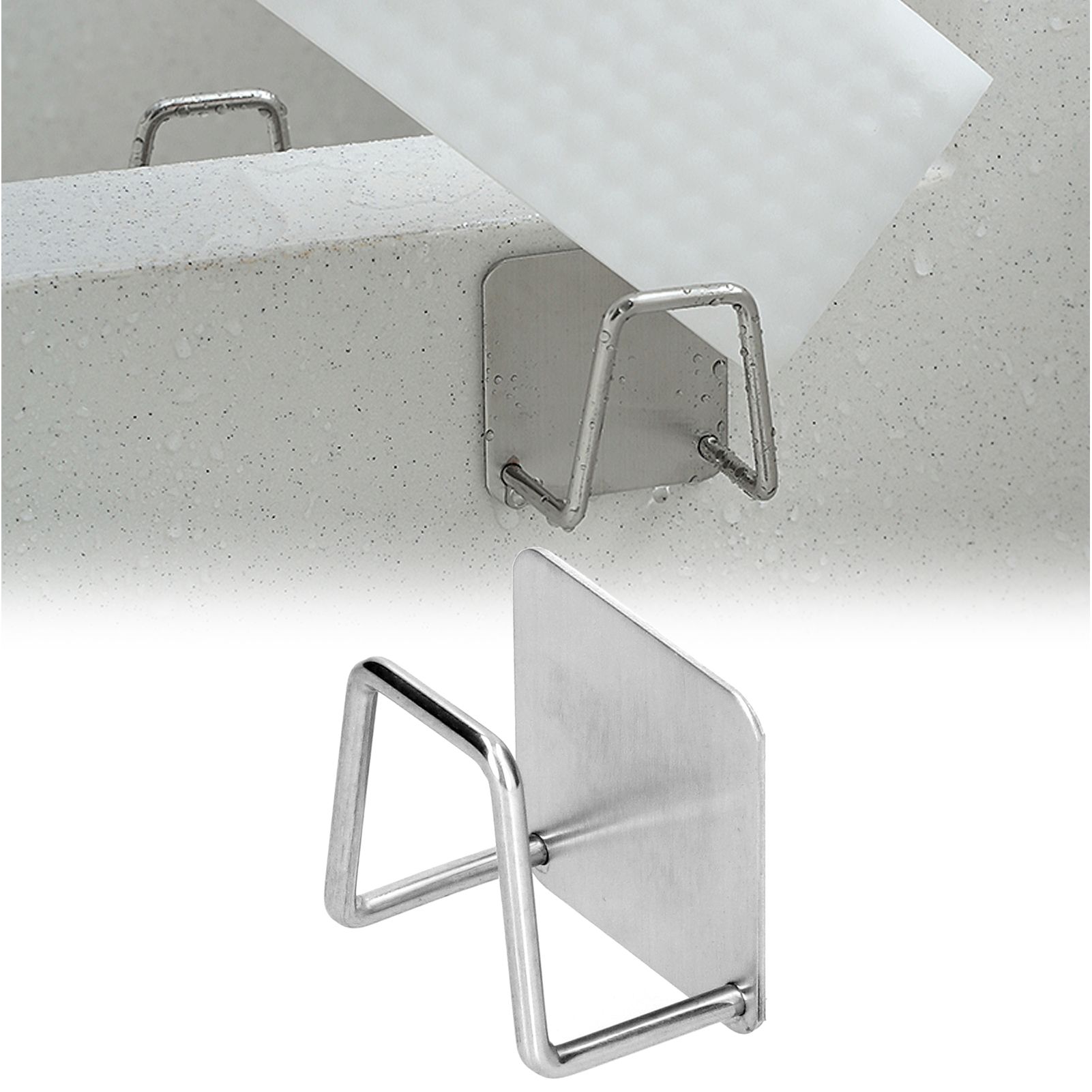 WallMounted Rack Stainless Steel Drain Storage Rack Hook Wall Shelf Kitchen view 12