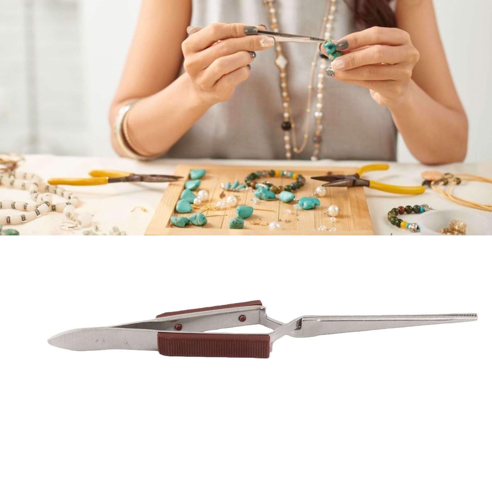 Cross‑Lock Jewelry Screw Tweezer with Handle Stainless Steel Jewelry Making view 11