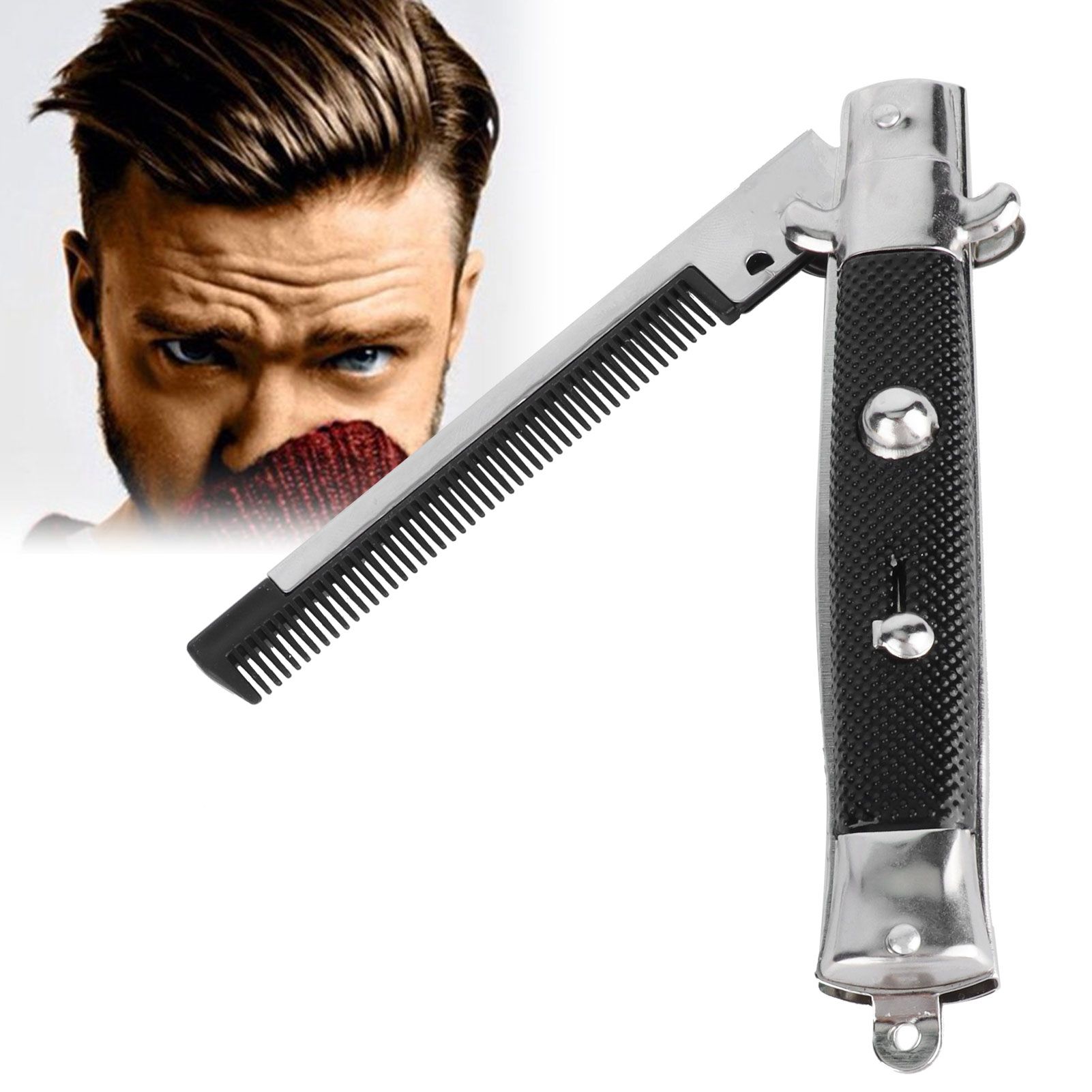 Man's Spring Pocket Oil Hair Comb Folding Automatic Push Button Hair Brush view 11
