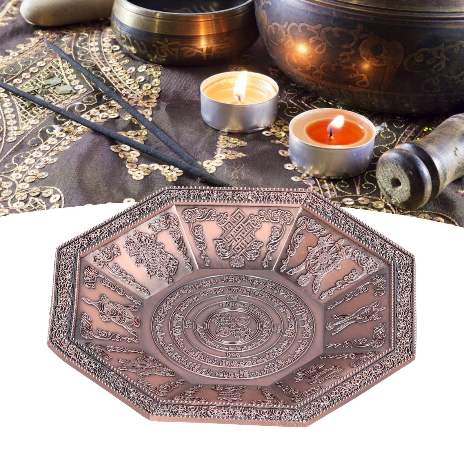 Octagonal Burning Tray Buddhist Scriptures 8 Auspicious Symbols Fire view 11