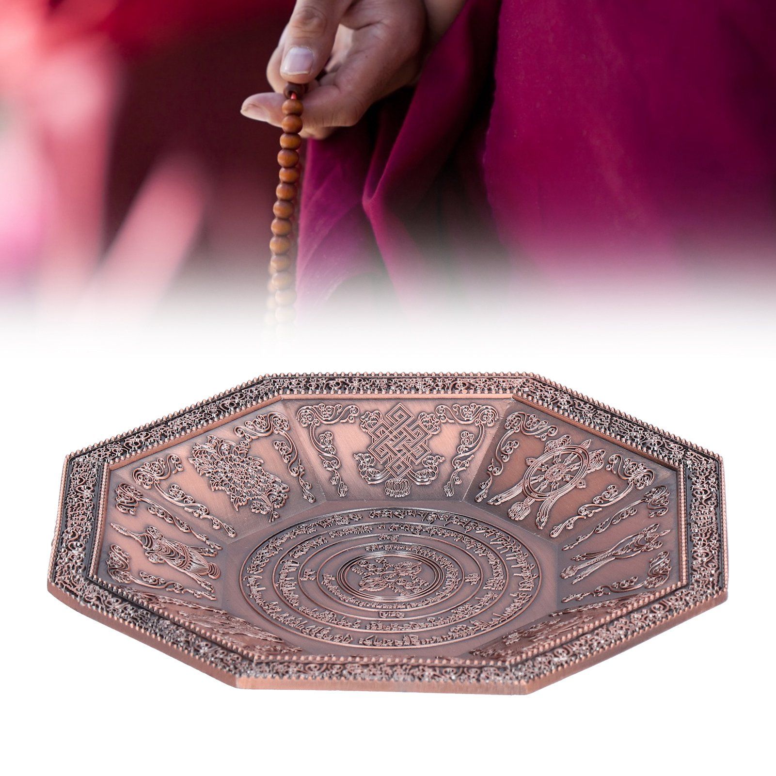 Octagonal Burning Tray Buddhist Scriptures 8 Auspicious Symbols Fire view 12